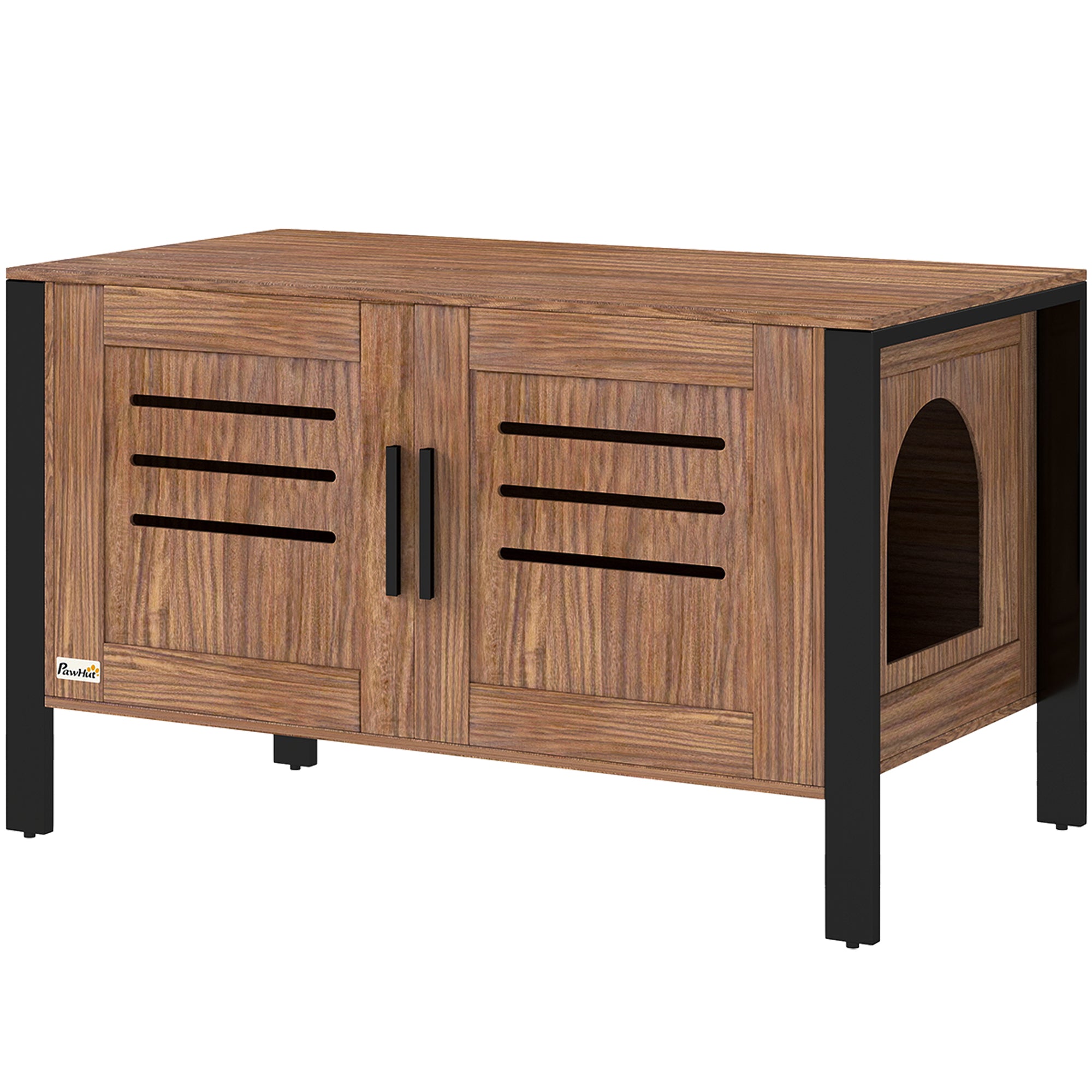 PawHut Cat Litter Box Enclosure with Tall Legs, Scratching Board, Double Doors, Ventilation Holes, 80 x 45 x 50 cm, Dark Brown - North Peak Garden Furniture