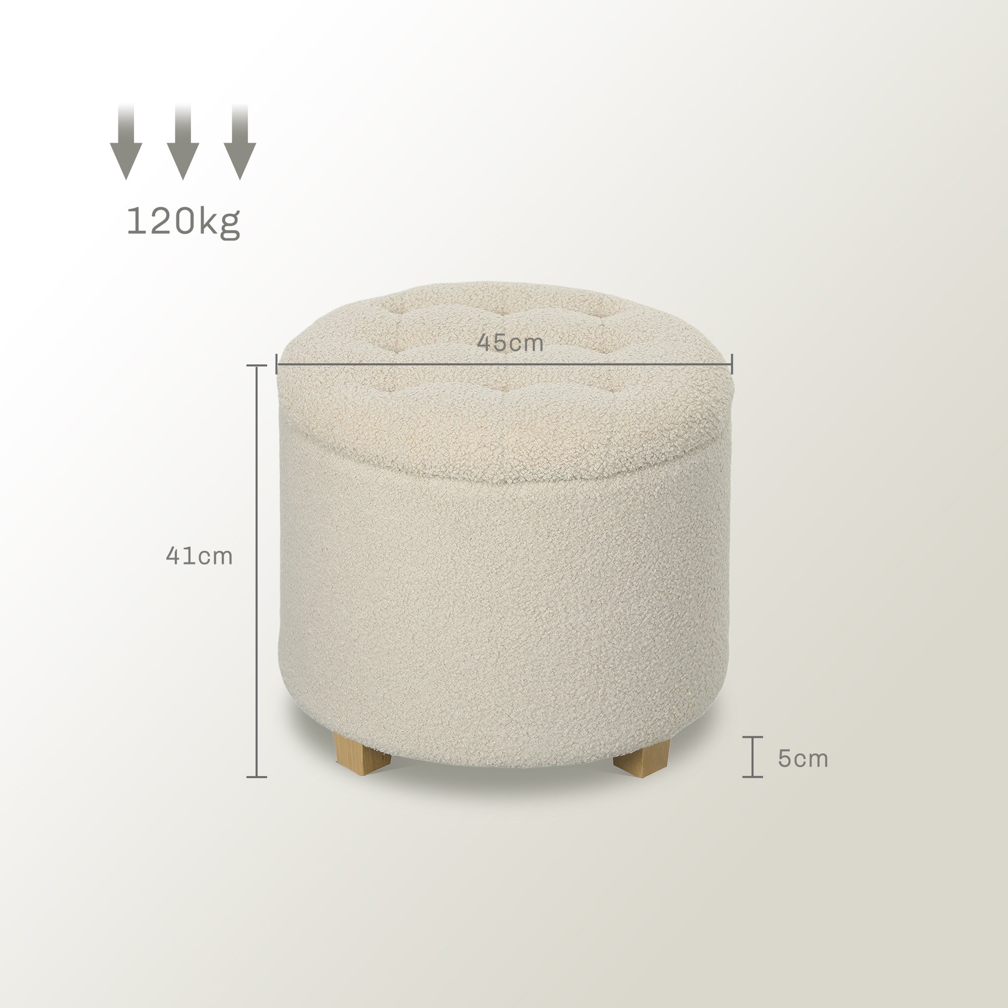 HOMCOM 31.8L Teddy Fleece Storage Ottoman - Cream White - North Peak Garden Furniture
