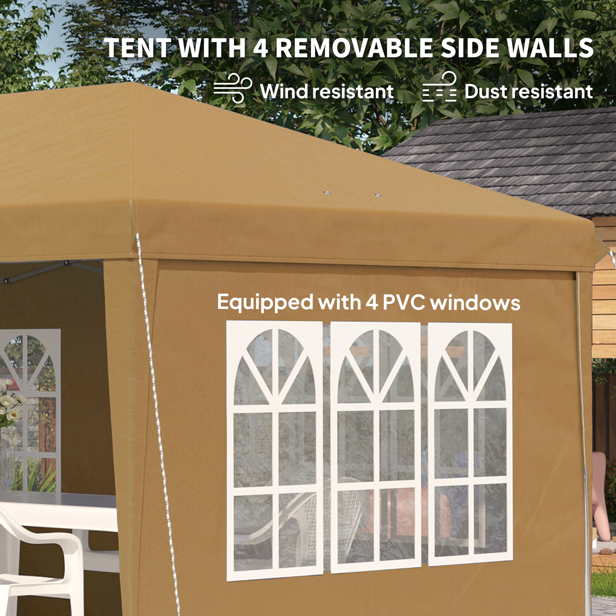 Outsunny 3 x 6m Pop-Up Gazebo, with Removable Walls - Khaki - North Peak Garden Furniture
