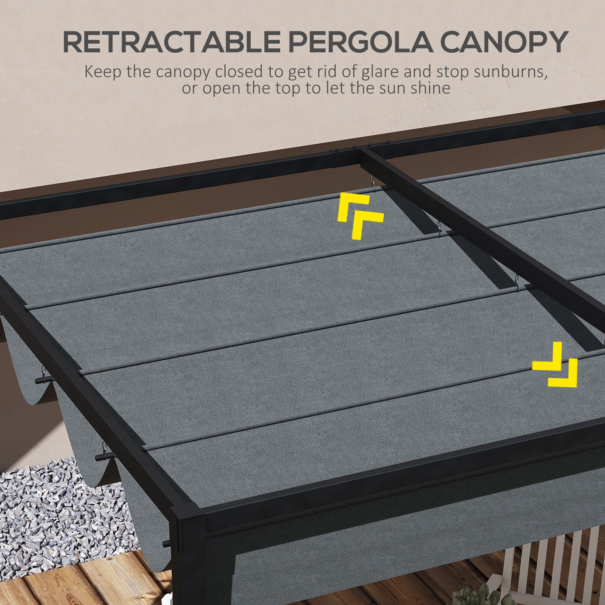 Outsunny Pergola Roof, Retractable Sun Shade Cover for 2.85 x 2m Pergola, UV30+ Protected, Dark Grey - North Peak Garden Furniture