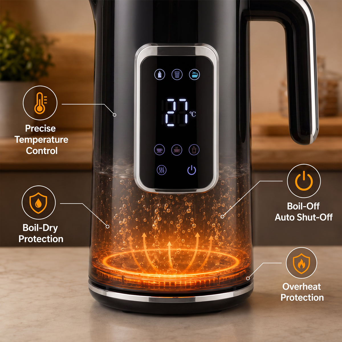 HOMCOM Electric Kettle, 1.7L Fast Boil 3000W Water Kettle with LED Display, Adjustable Temperature, Keep Warm Function, Black