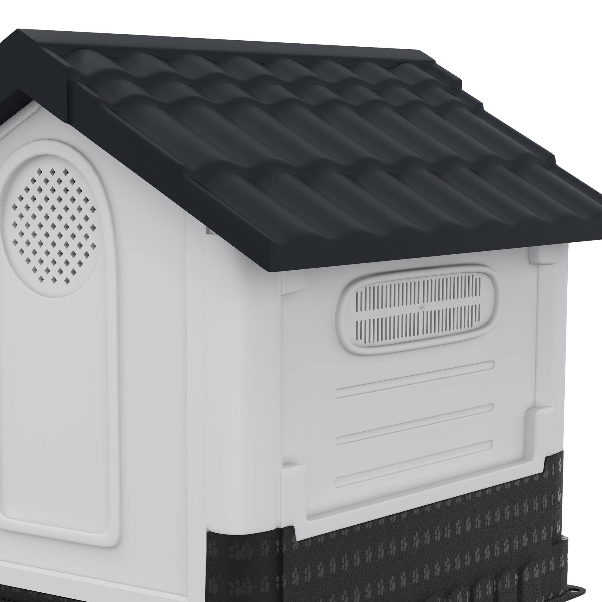 PawHut Plastic Dog Kennel with Windows, for Garden Patio, Medium and Large Dogs, 101 x 88 x 99cm - Grey - North Peak Garden Furniture