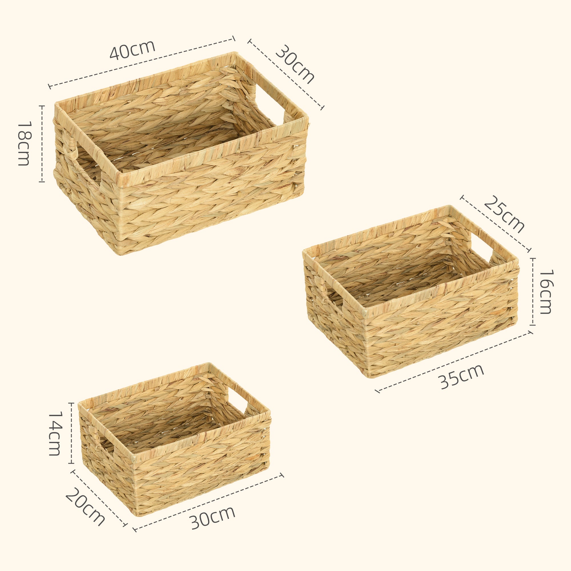 HOMCOM Set of Three Water Hyacinth Storage Baskets - North Peak Garden Furniture