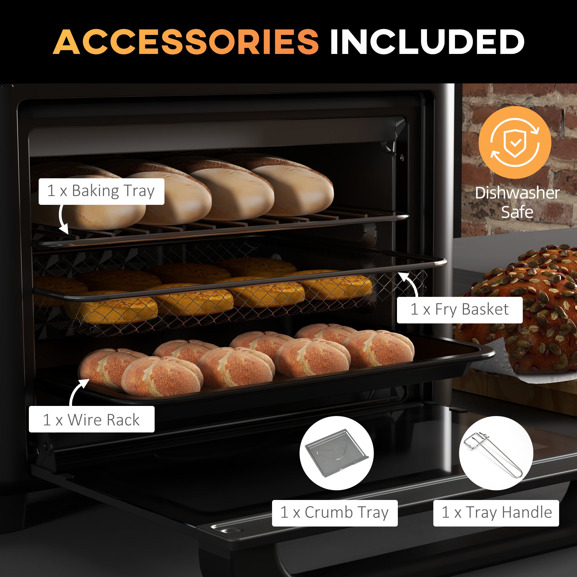 HOMCOM Air Fryer Oven, 13L Mini Oven, Multifunction Countertop Convection Oven w/ 12 Presets, Adjustable Temp and Time, 1500W - North Peak Garden Furniture