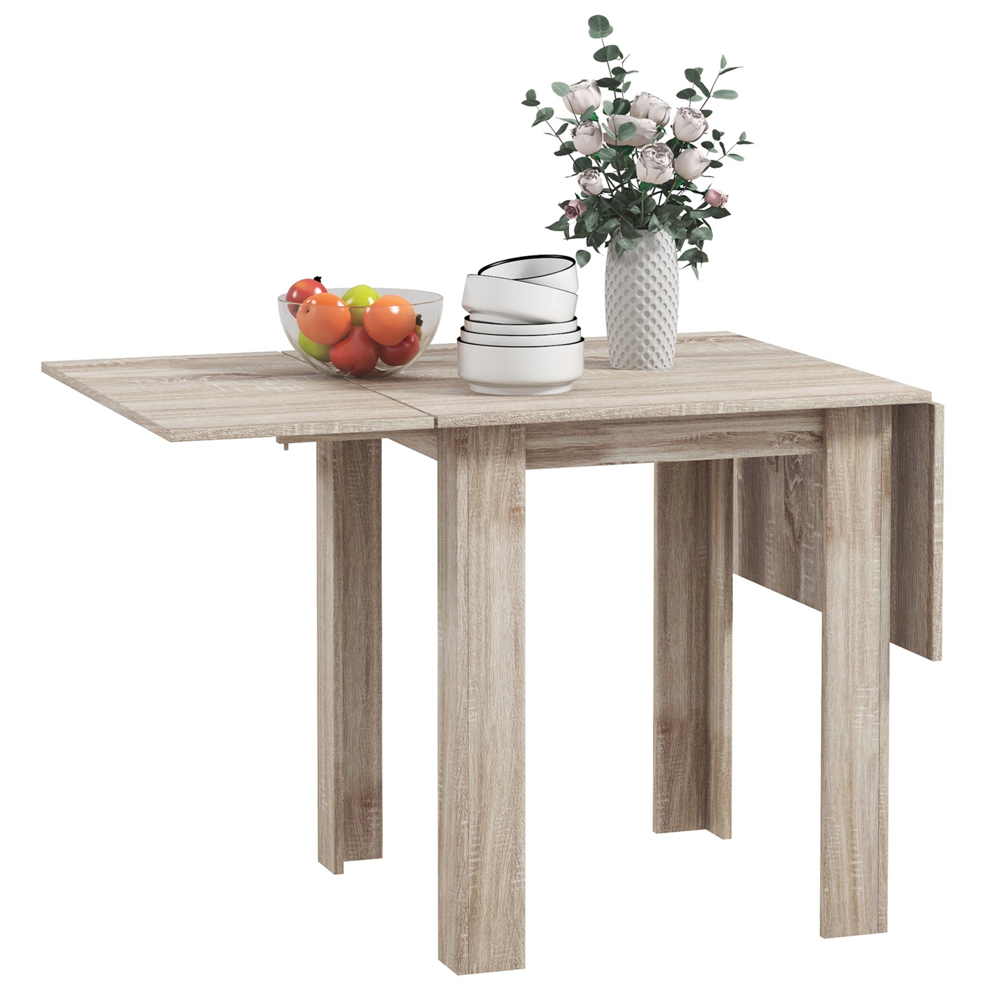 HOMCOM Four-Seater Drop Leaf Dining Table - Wood Effect - North Peak Garden Furniture