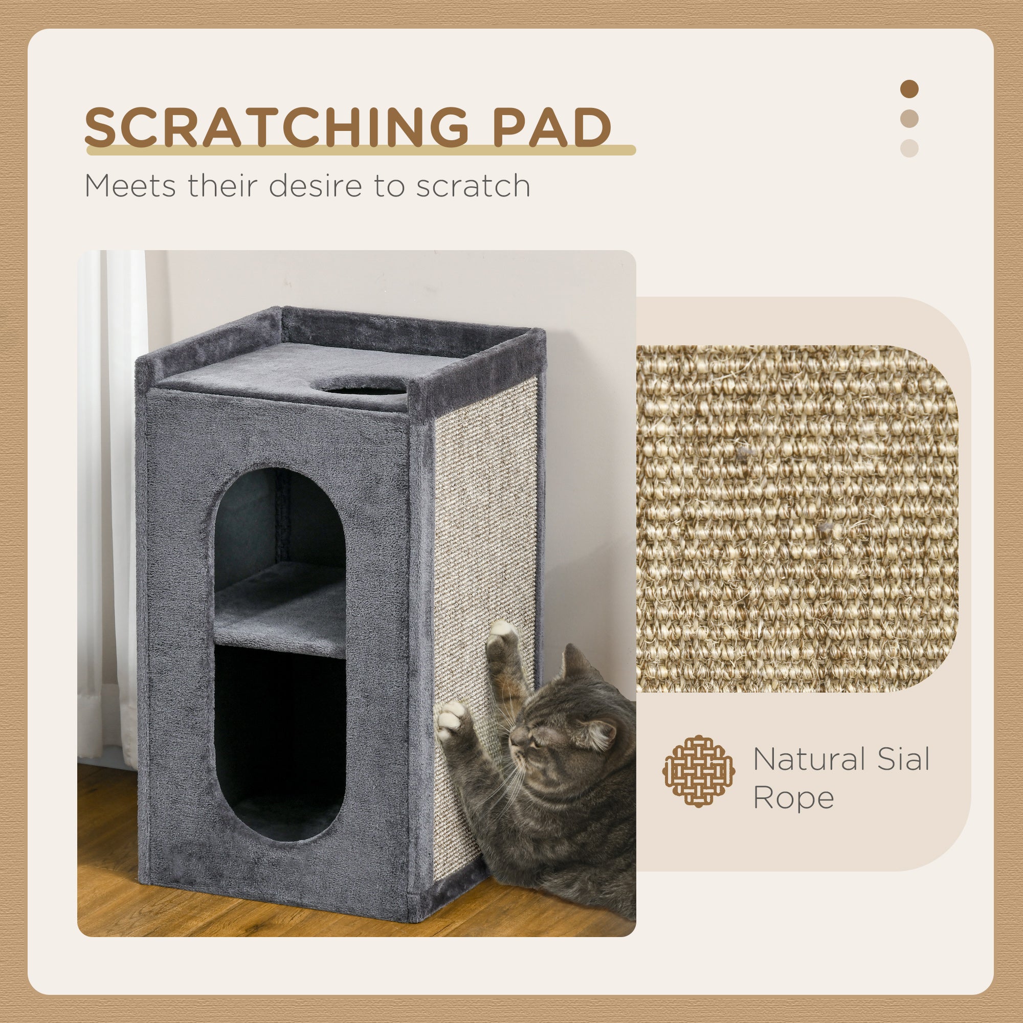 PawHut 81cm Cat Scratching Barrel, with Two Cat Houses for Indoor Cats, Grey - North Peak Garden Furniture