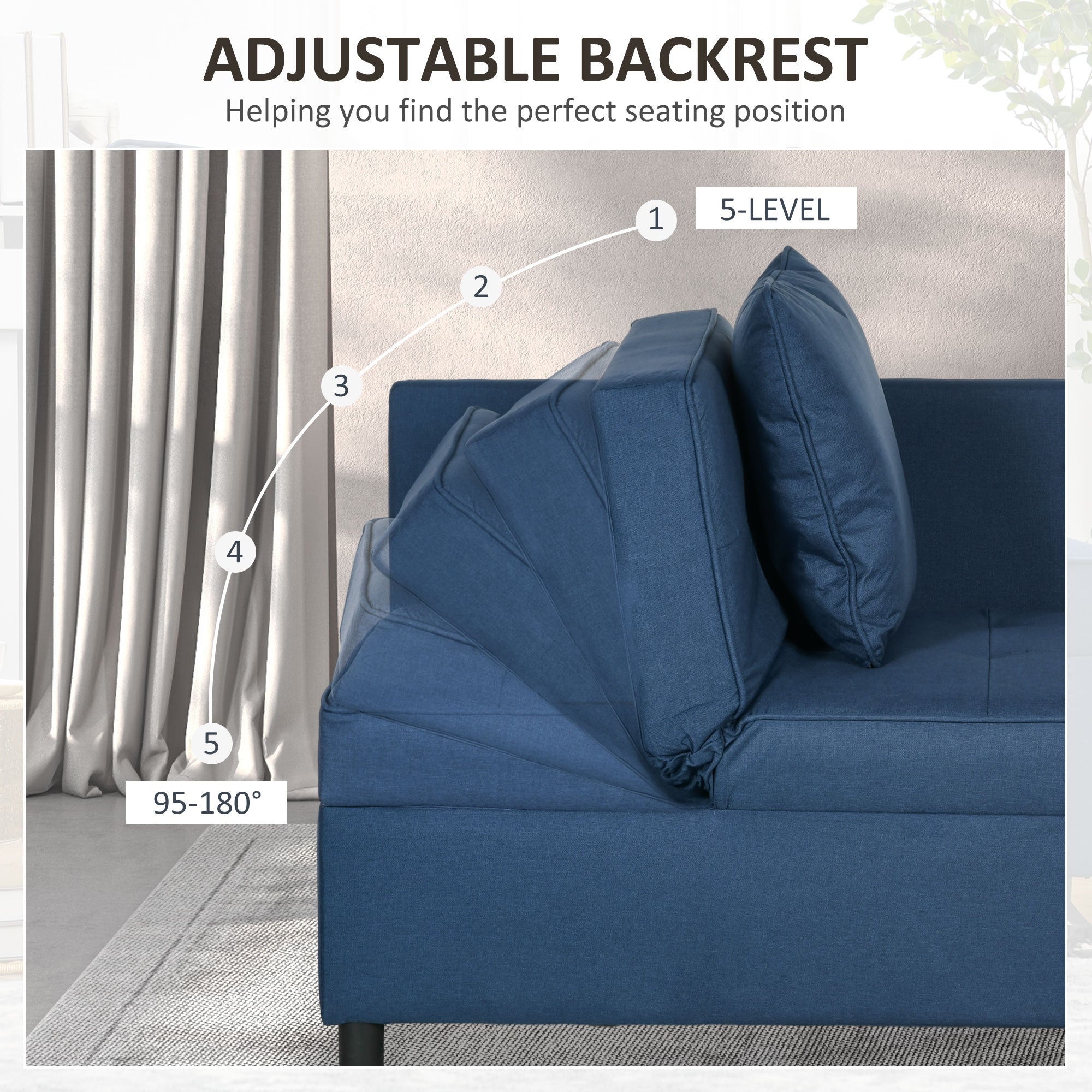 HOMCOM Convertible Single Sofa Bed with Thick Padded Seat, 3-in-1 Multi-Functional Sleeper Chair Bed with Magazine Pocket, for Living Room, Blue - North Peak Garden Furniture