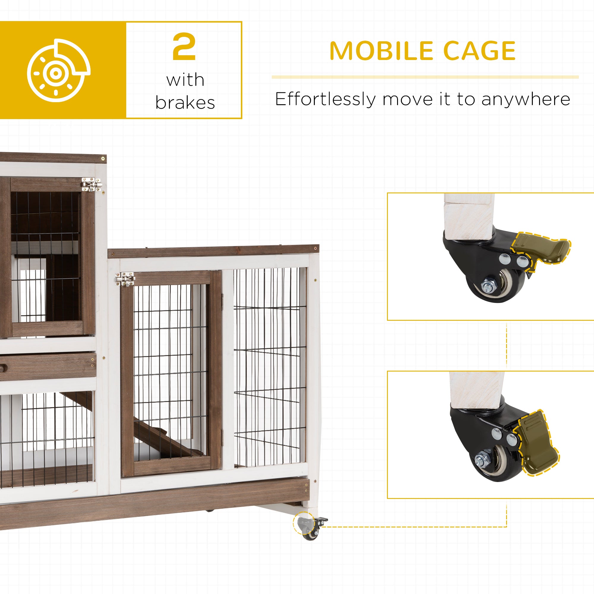 PawHut Two-Tier Rabbit Hutch Pet Cage, with Wheels - Brown - North Peak Garden Furniture