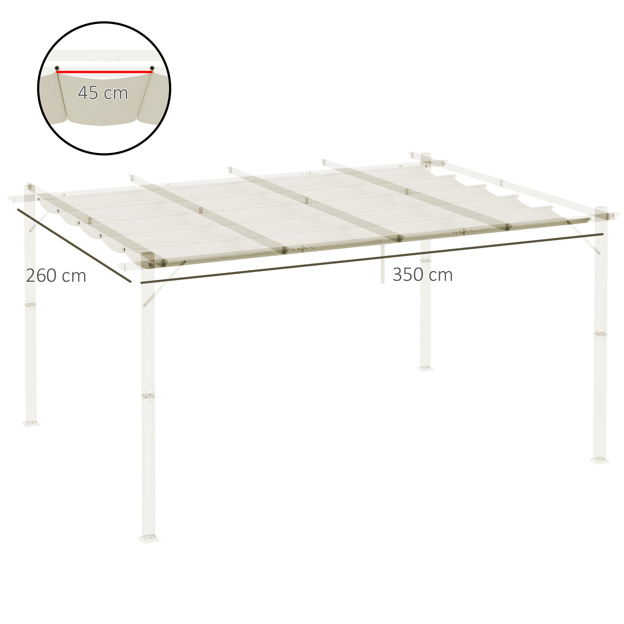 Outsunny Retractable Pergola Shade Cover, Replacement Canopy for 4 x 3 (m) Pergola, Retractable Roof, Cream White - North Peak Garden Furniture