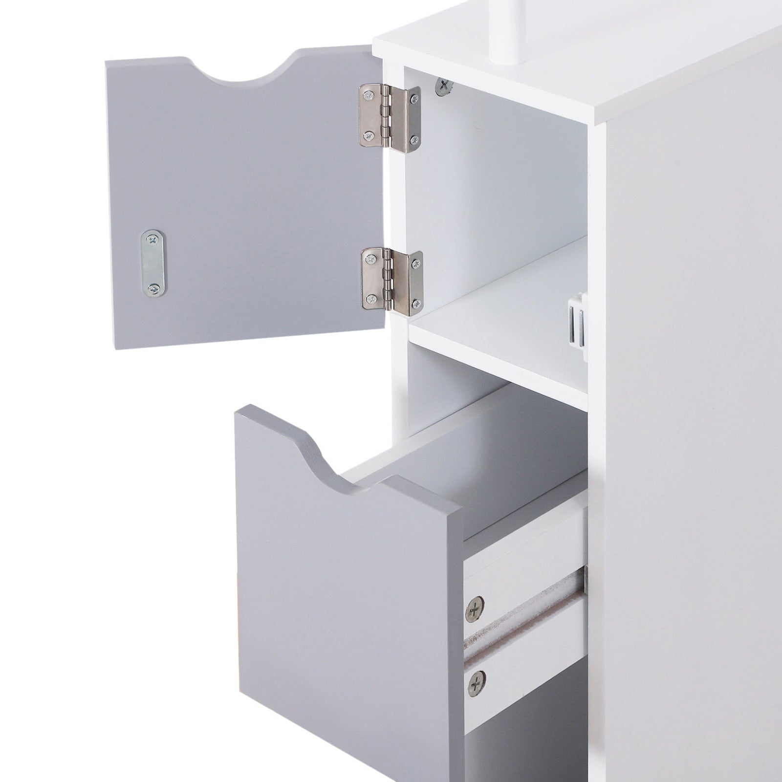 HOMCOM Tall Bathroom Cabinet, Freestanding Bathroom Storage Cabinet with 2-Tier Shelf and Drawers, Narrow Cupboard Storage Unit, White, Grey - North Peak Garden Furniture