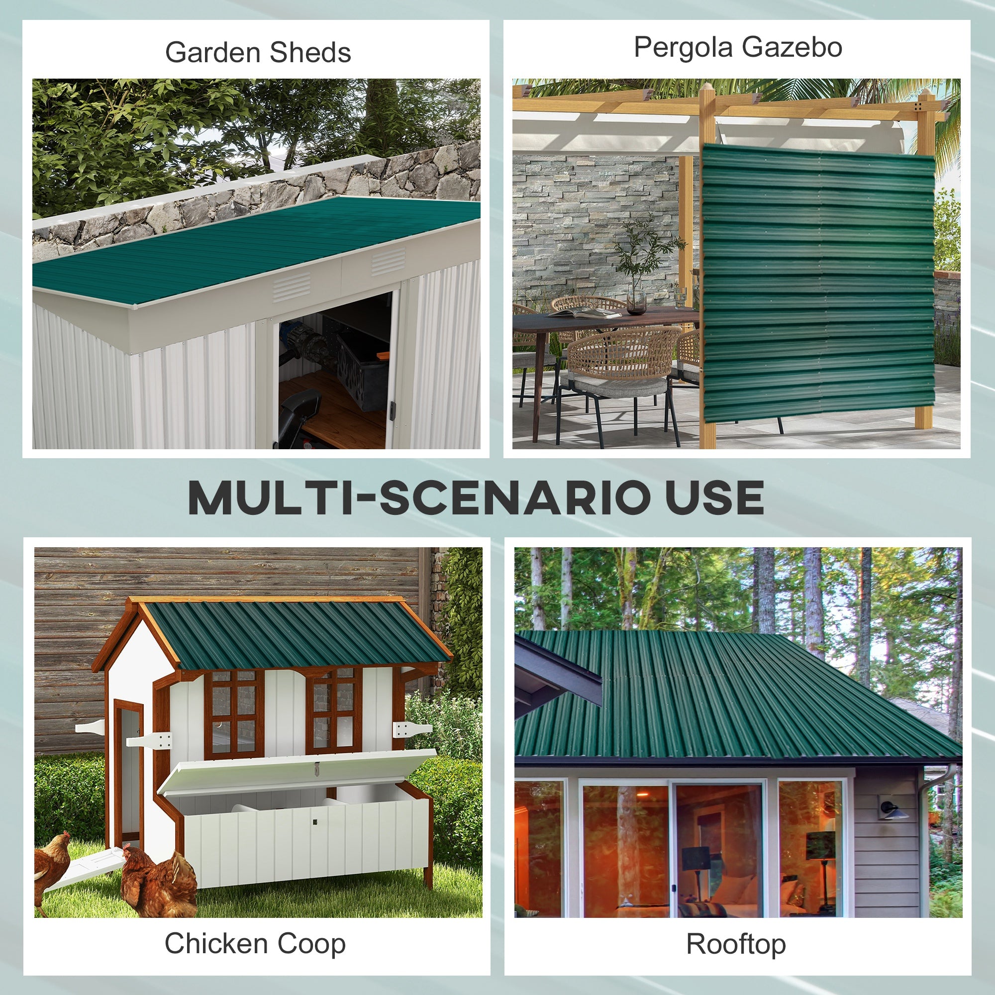 Outsunny Set of 12 Corrugated Steel Roof Sheet Panels - Green - North Peak Garden Furniture