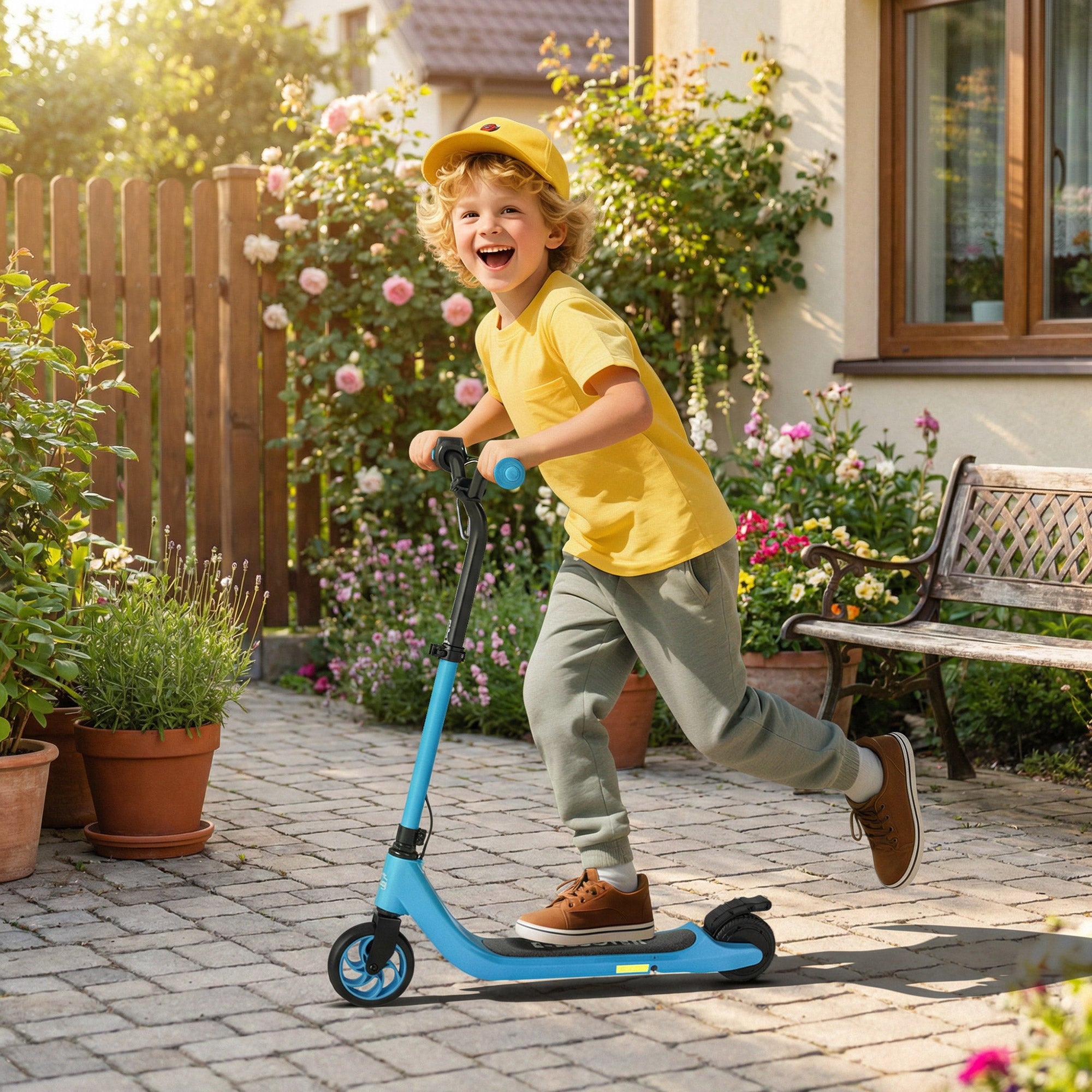 HOMCOM Electric Scooter, 120W Motor E-Scooter with Battery Display, Adjustable Height, Rear Brake for Ages 6+ Years - Blue