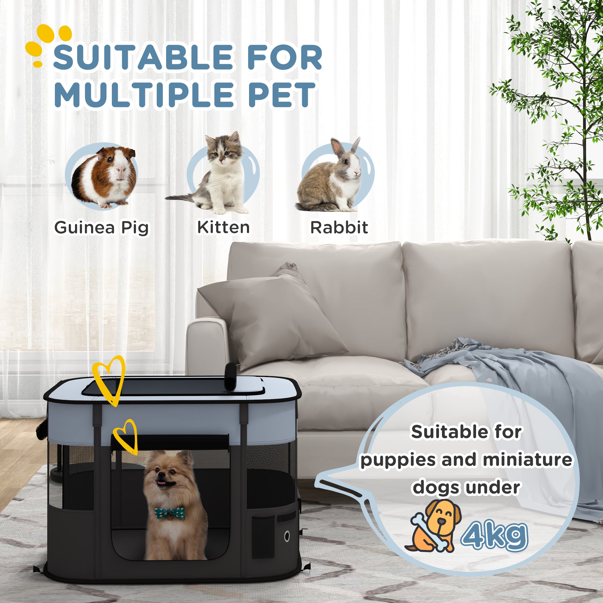 PawHut Foldable Dog Pen with Storage Bag for Indoor/Outdoor Use, Portable Pet playpen, with Ground Stakes - Grey - North Peak Garden Furniture