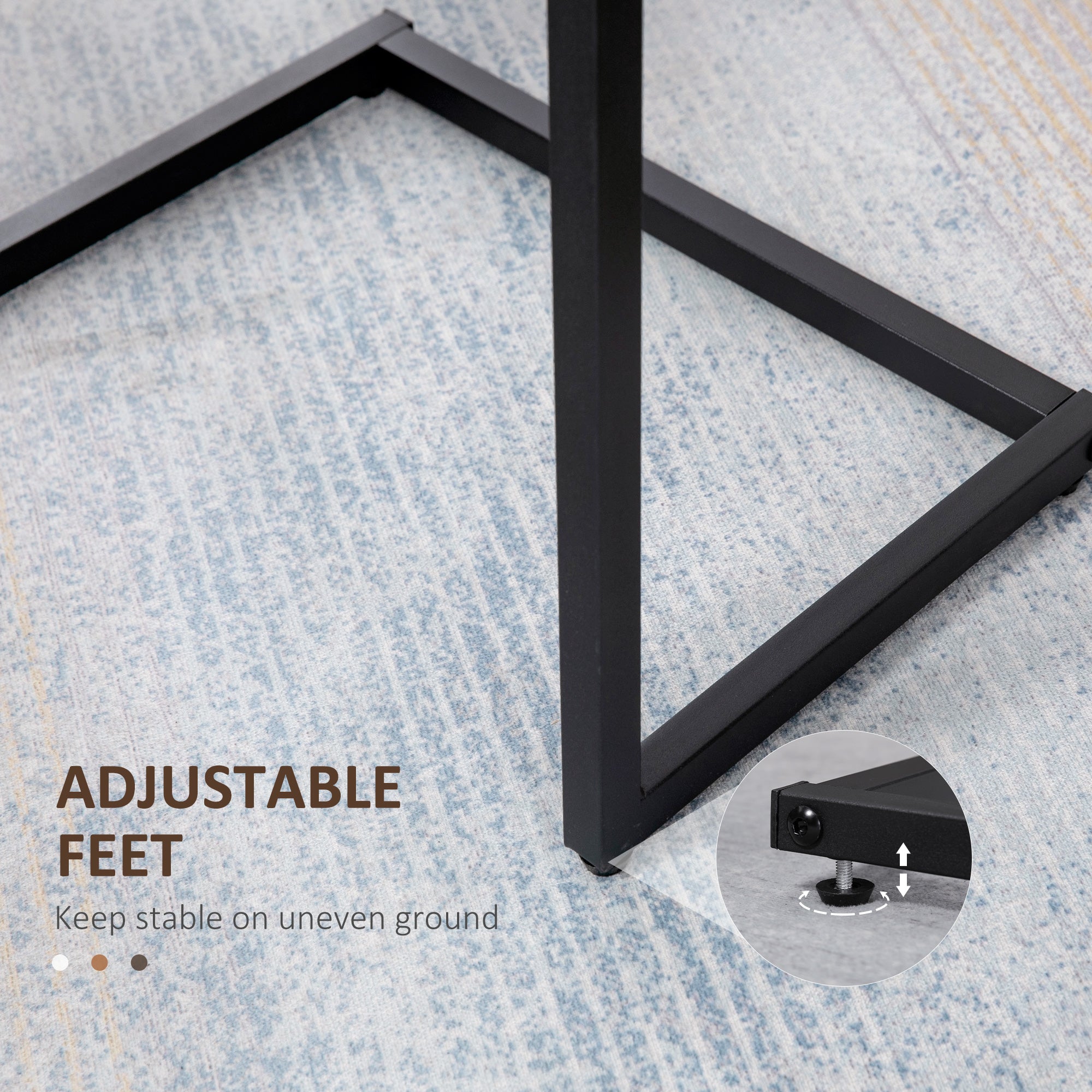 HOMCOM Nesting Side Tables Set of 3, C-Shaped Snack Side Tables with Steel Frame for Sofa Couch and Bed, Rustic Brown - North Peak Garden Furniture