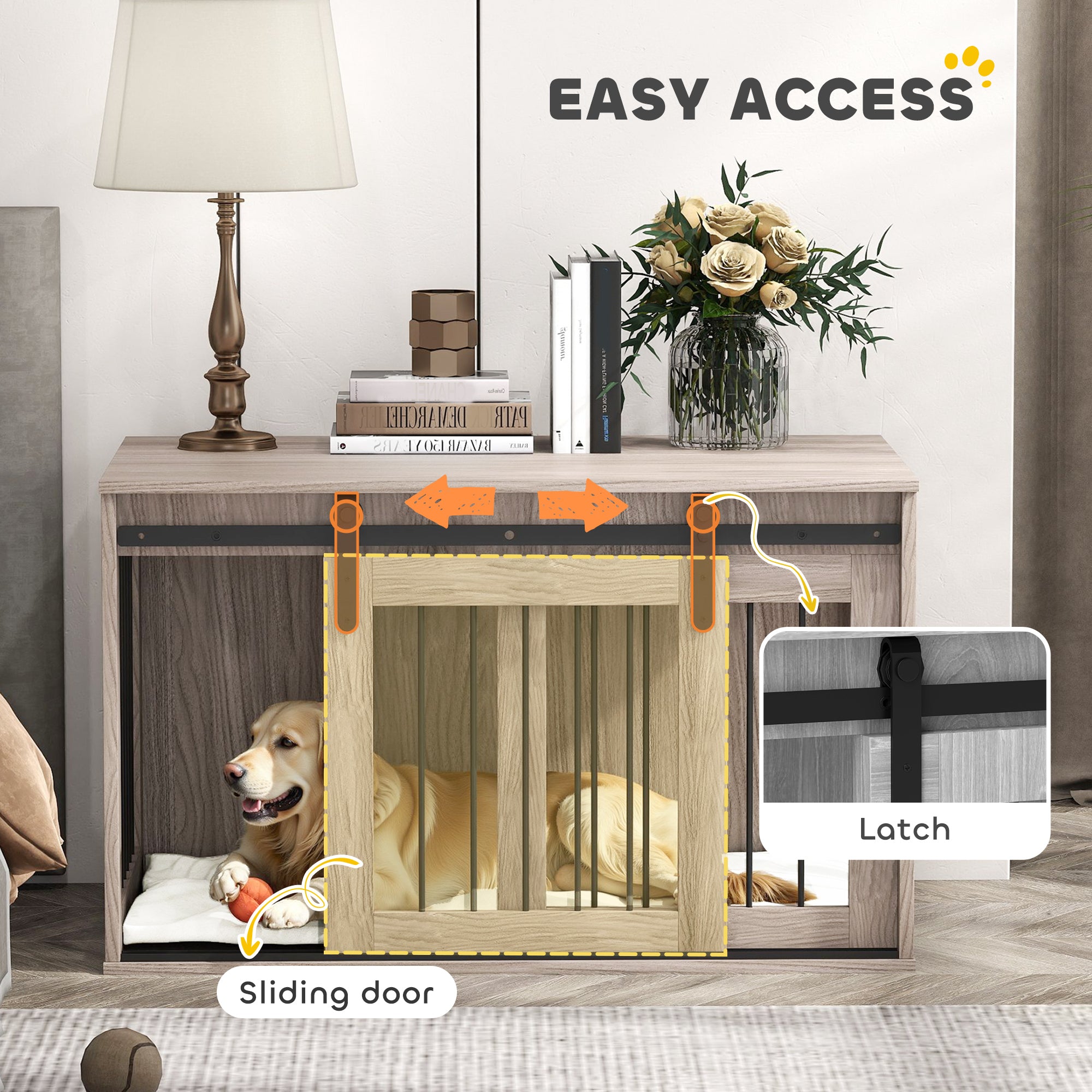 PawHut 98cm Dog Crate Furniture with Removable Cushion for Large Dogs - Brown - North Peak Garden Furniture
