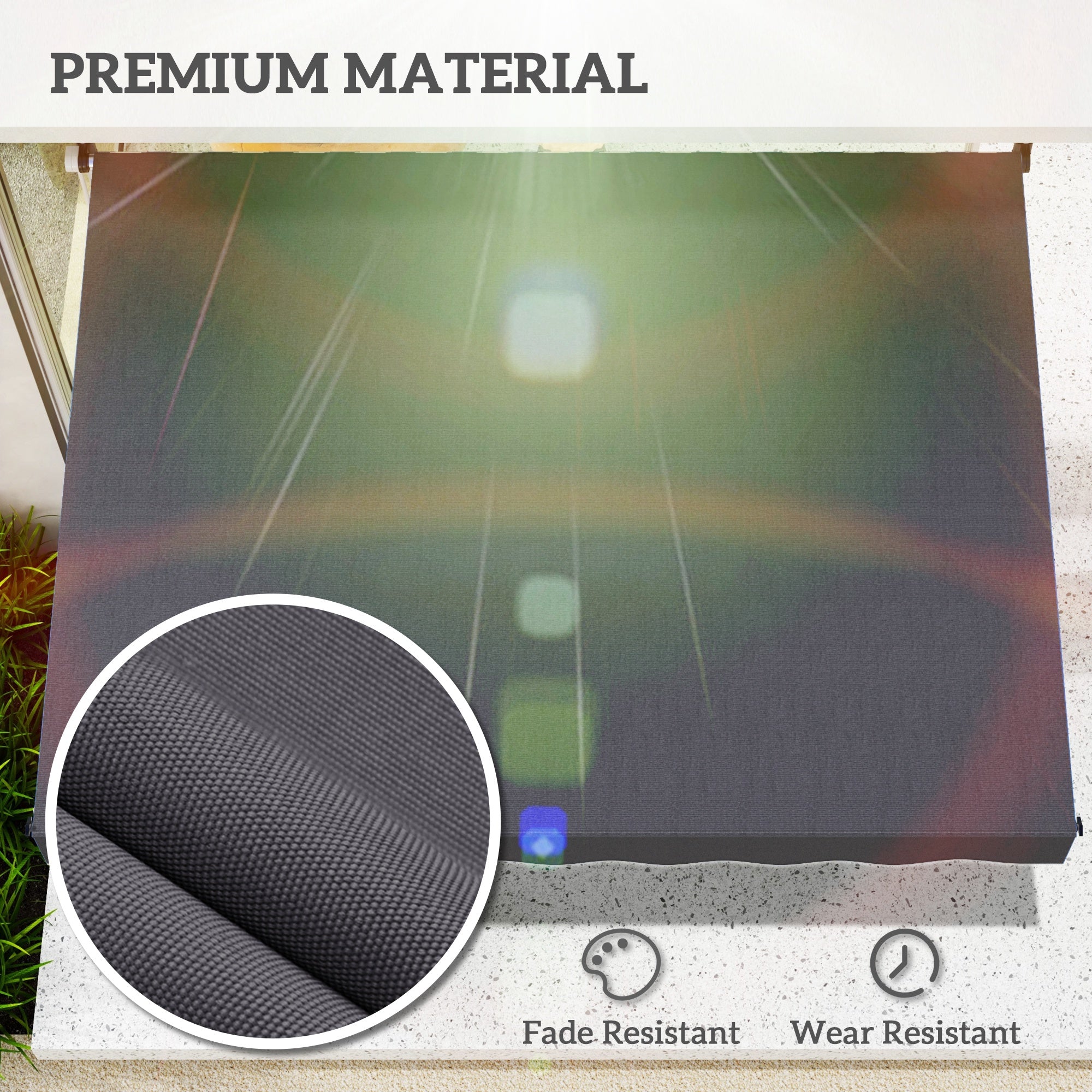Outsunny Balcony 2 x 1.5m Manual Adjustable Awning DIY Patio Clamp Awning Canopy Retractable Shade Shelter Easy to Move for Balcony, Grey - North Peak Garden Furniture