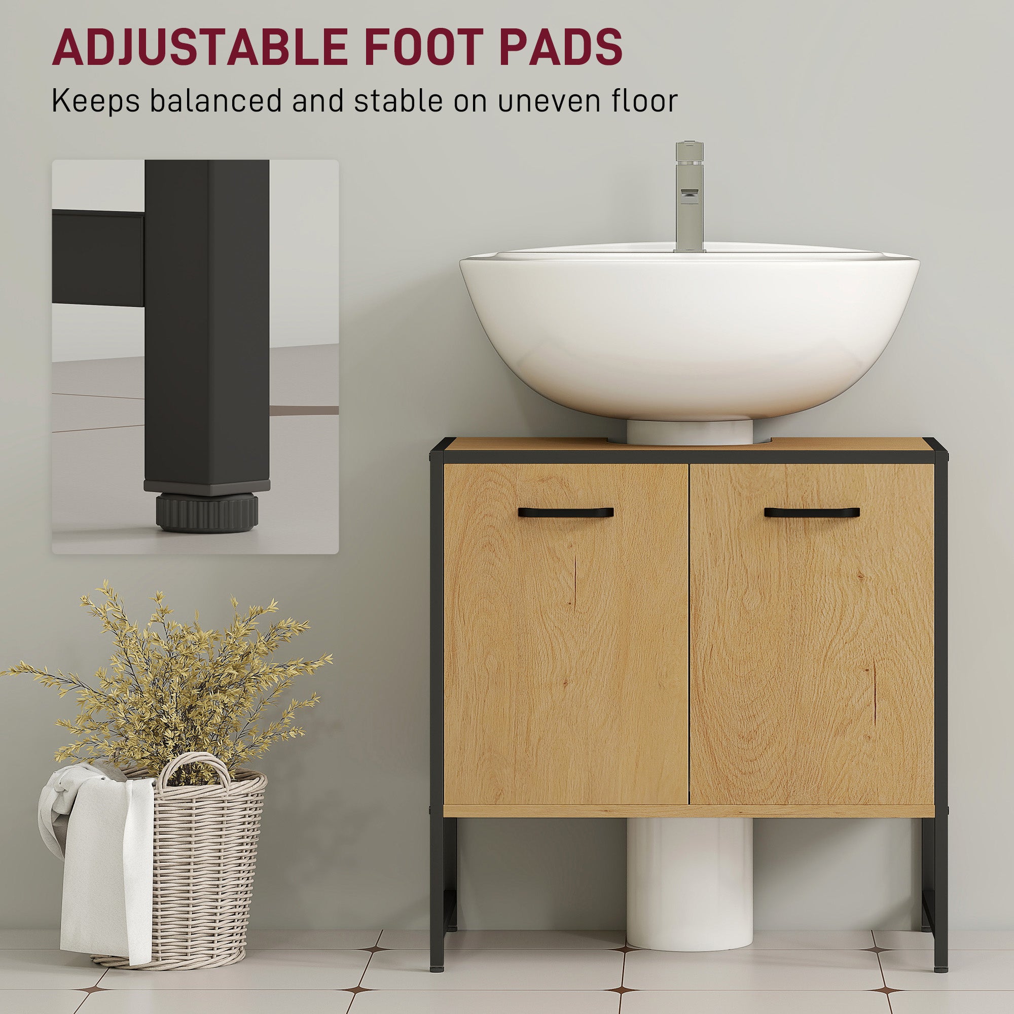 HOMCOM Bathroom Vanity Unit, Under Sink Storage Cabinet with Soft-Close Doors for Basin without or with Pedestal, Natural - North Peak Garden Furniture
