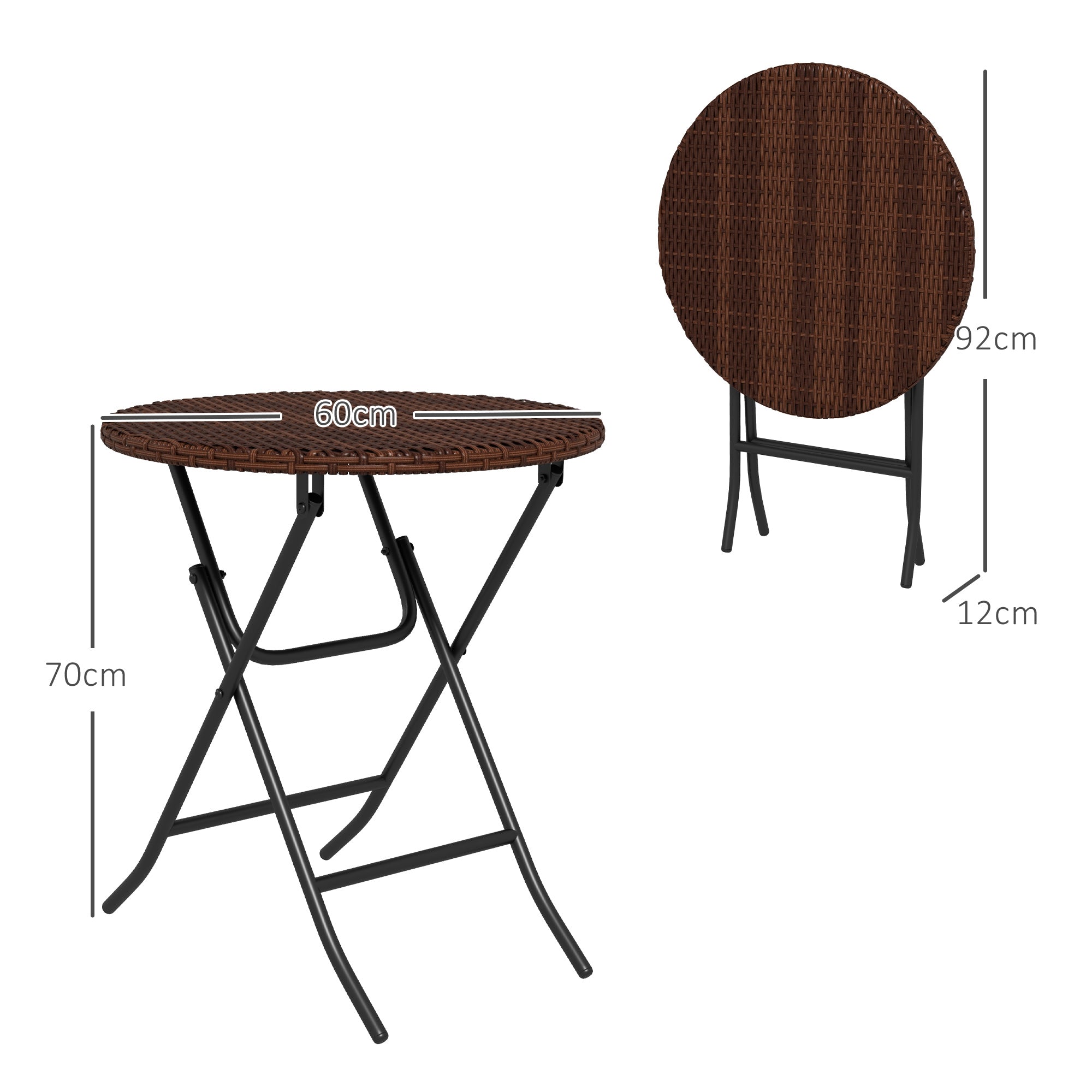 Outsunny Foldable PE Rattan Outdoor Coffee Table, Metal Frame Wicker Round Side Table, Coffee Table Side Table for Lawn, Garden, Mixed Brown - North Peak Garden Furniture