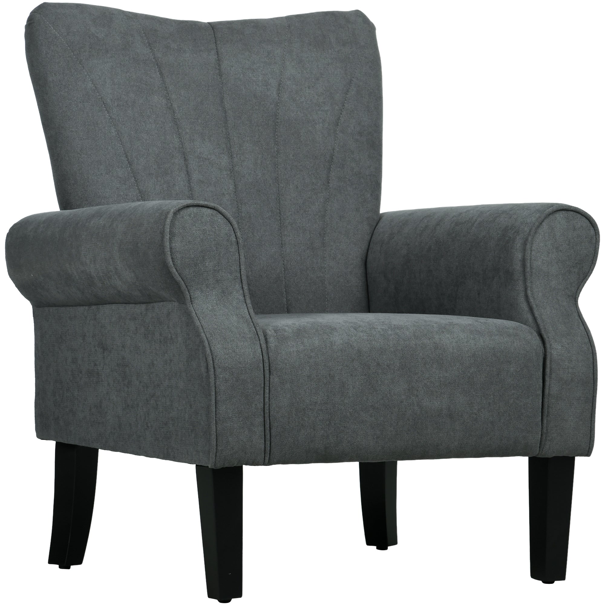 HOMCOM Upholstered Accent Chair with High Back, Rolled Arms and Wood Legs, Soft Thick Padded Armchair, Grey - North Peak Garden Furniture