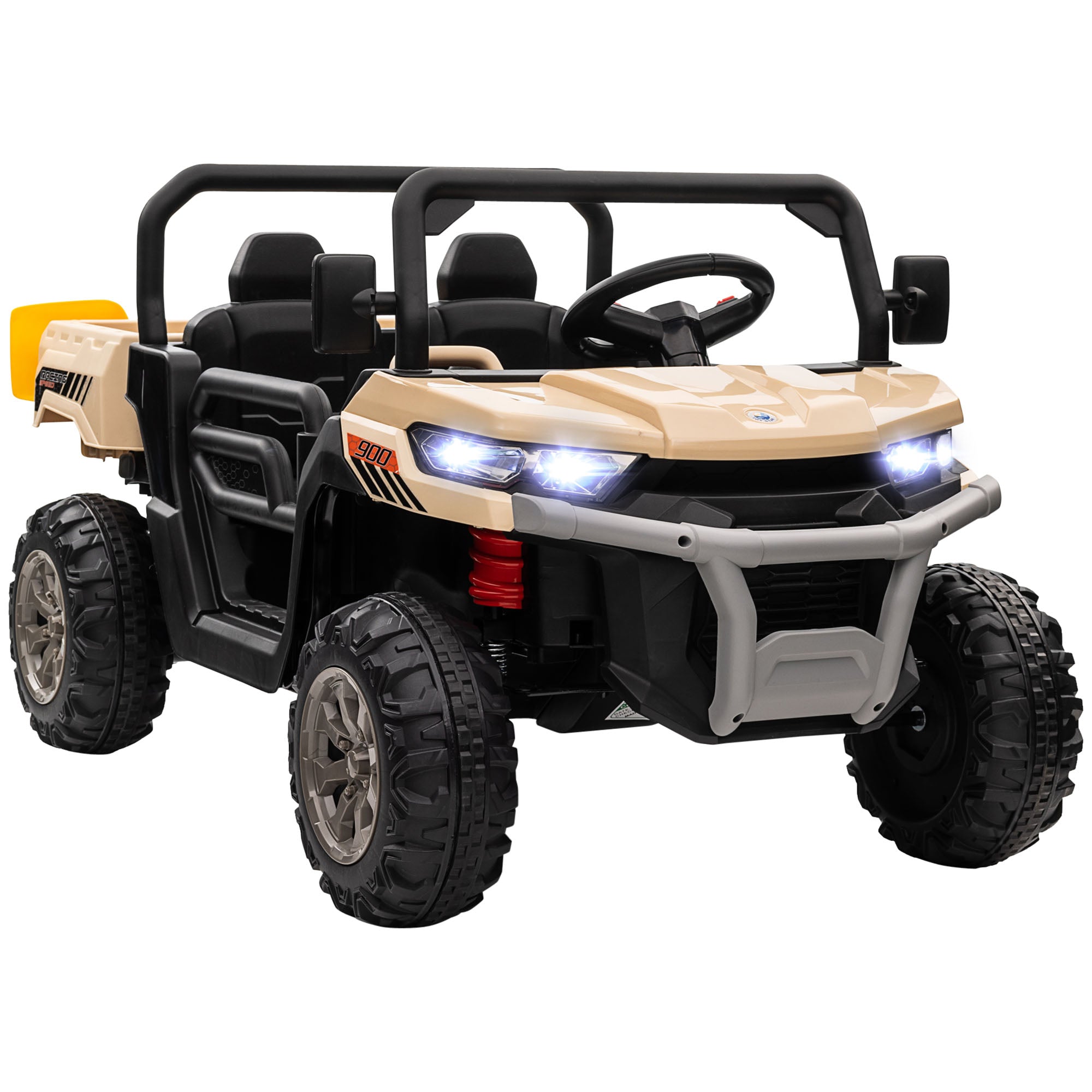 HOMCOM 12V 2 Seater Kids Electric Ride-On Car with Electric Bucket, Remote Control - Yellow - North Peak Garden Furniture