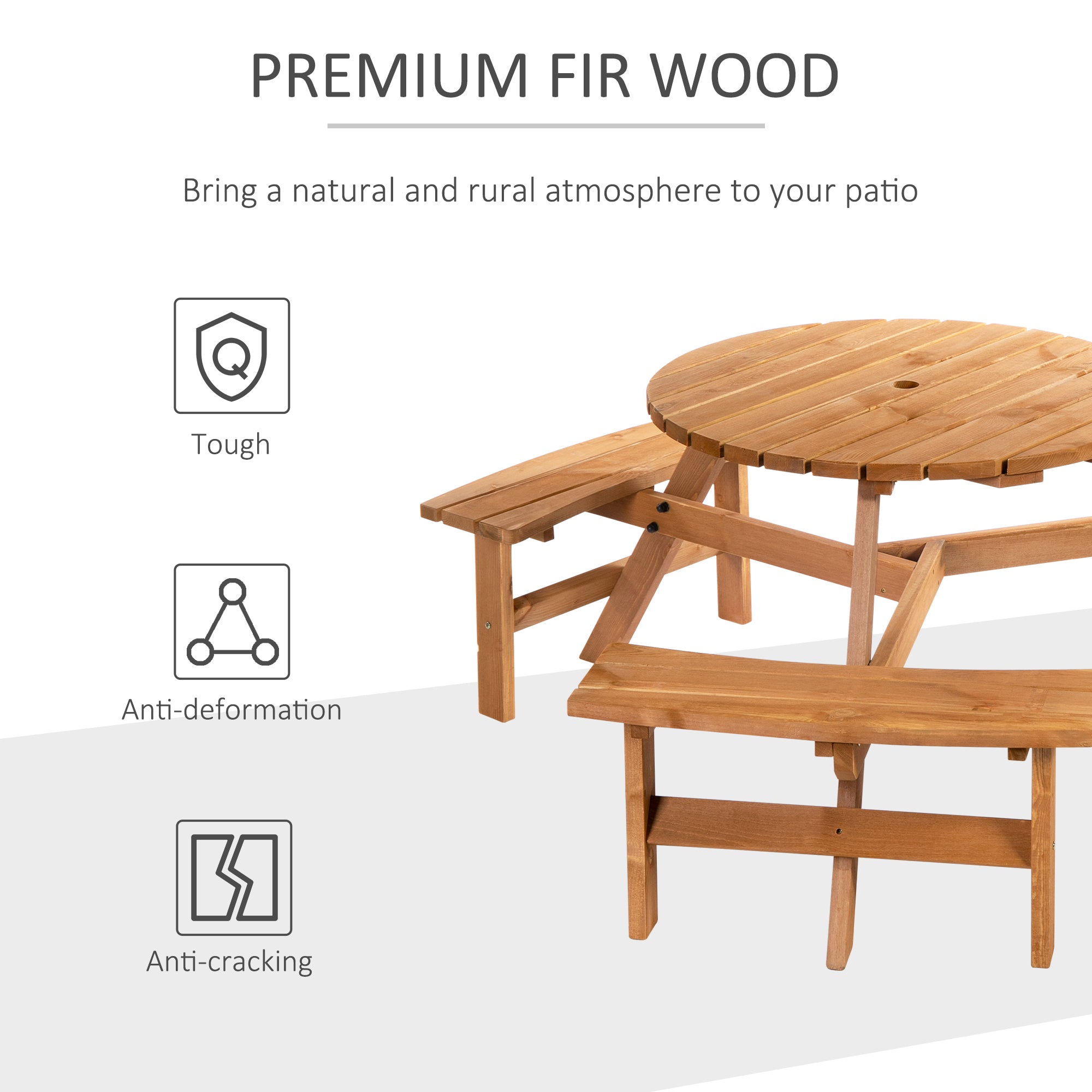 Outsunny Fir Wood Pub Set: 6-Seater Heavy-Duty Outdoor Dining Suite with Parasol Hole, Patio