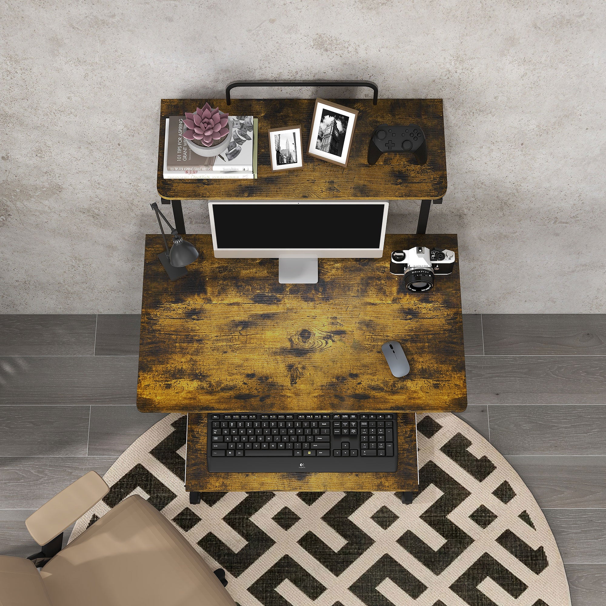 HOMCOM Multi-Storage Work Desk, with Sliding Keyboard Tray - Brown/Black - North Peak Garden Furniture