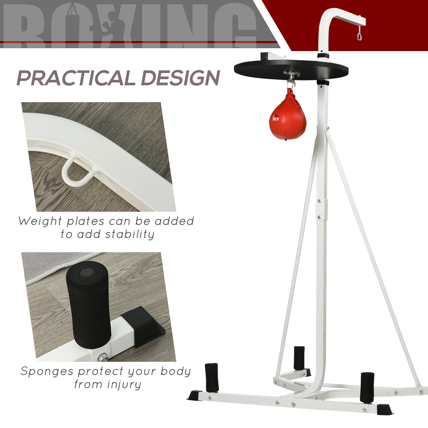 HOMCOM 170-190cm Freestanding Boxing Punch Bag Hanger & Speed Ball Station Platform Hanging Frame Home Gym, White - North Peak Garden Furniture