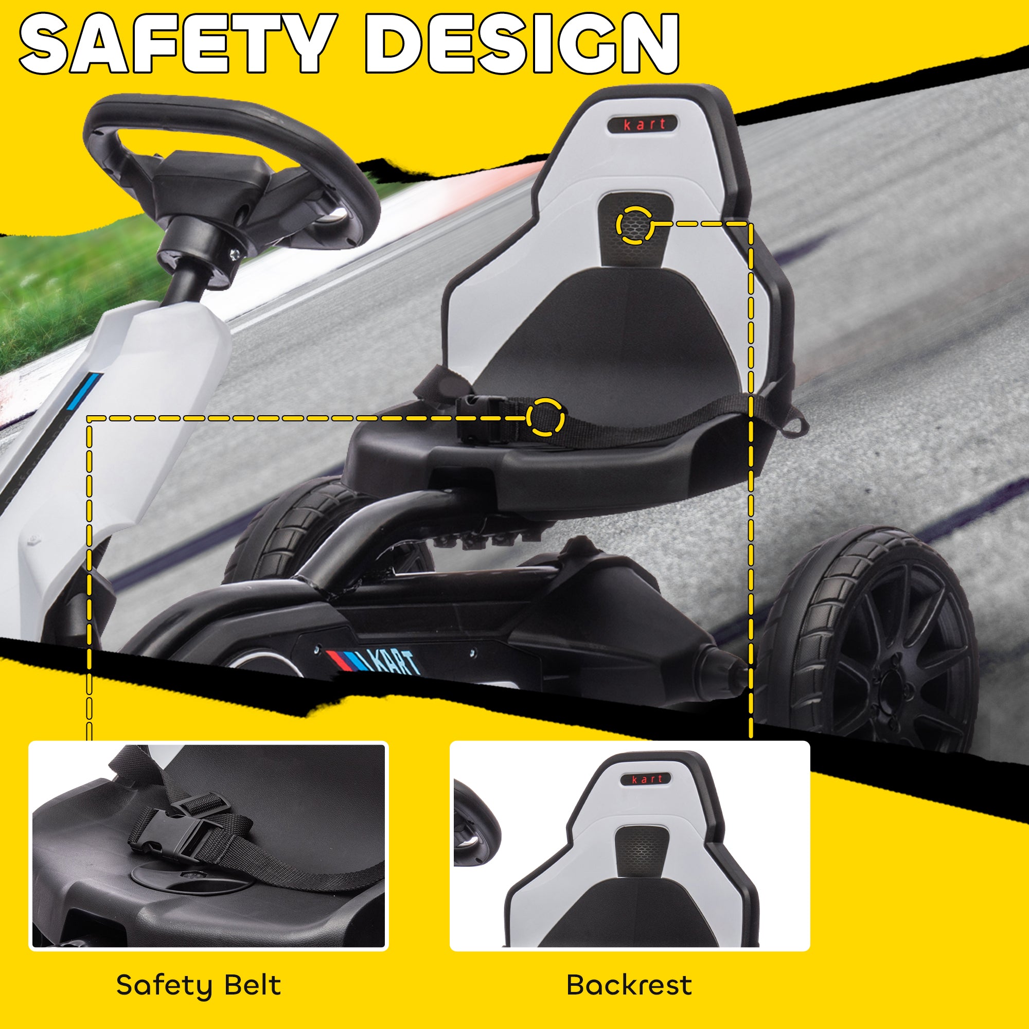 HOMCOM 12V Electric Go Kart for Kids, Ride-On Racing Go Kart with Forward Reversing, Rechargeable Battery, 2 Speeds, for Boys Girls Aged 3-8 Years Old - White