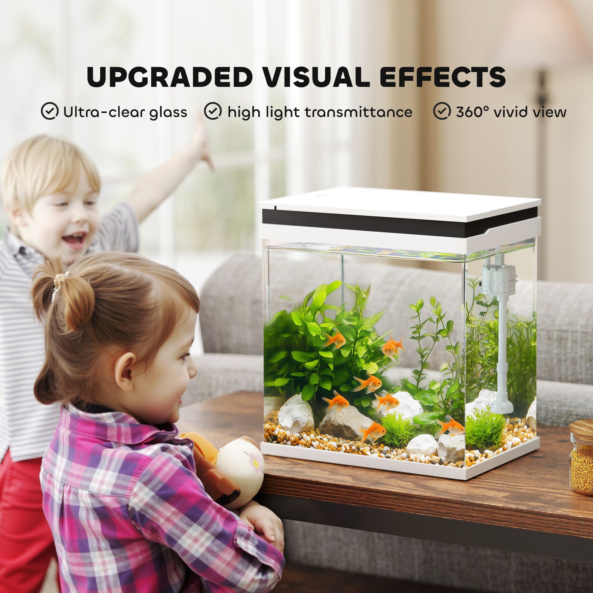 PawHut 14L Glass Fish Tank with Filter System, LED Lights, Water Pump, White - North Peak Garden Furniture