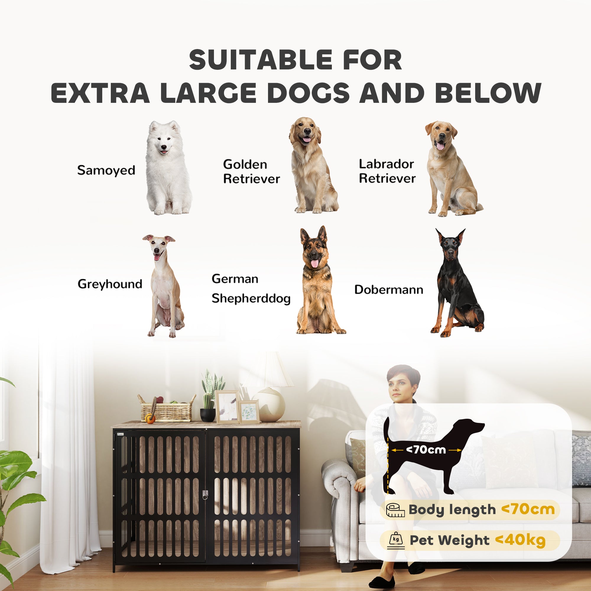 PawHut Dog Crate Furniture with Anti-Chew Resistant Mesh, Anti-Escape Single Door, for Extra Large Dogs, 118 x 80 x 92 cm - North Peak Garden Furniture