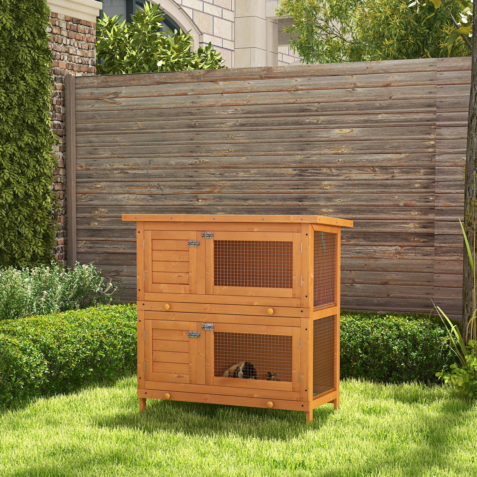 PawHut Rabbit Hutch Outdoor Guinea Pig Hutch Wooden Duck House Pet Cage with Opening Roof, 90 x 45 x 90cm