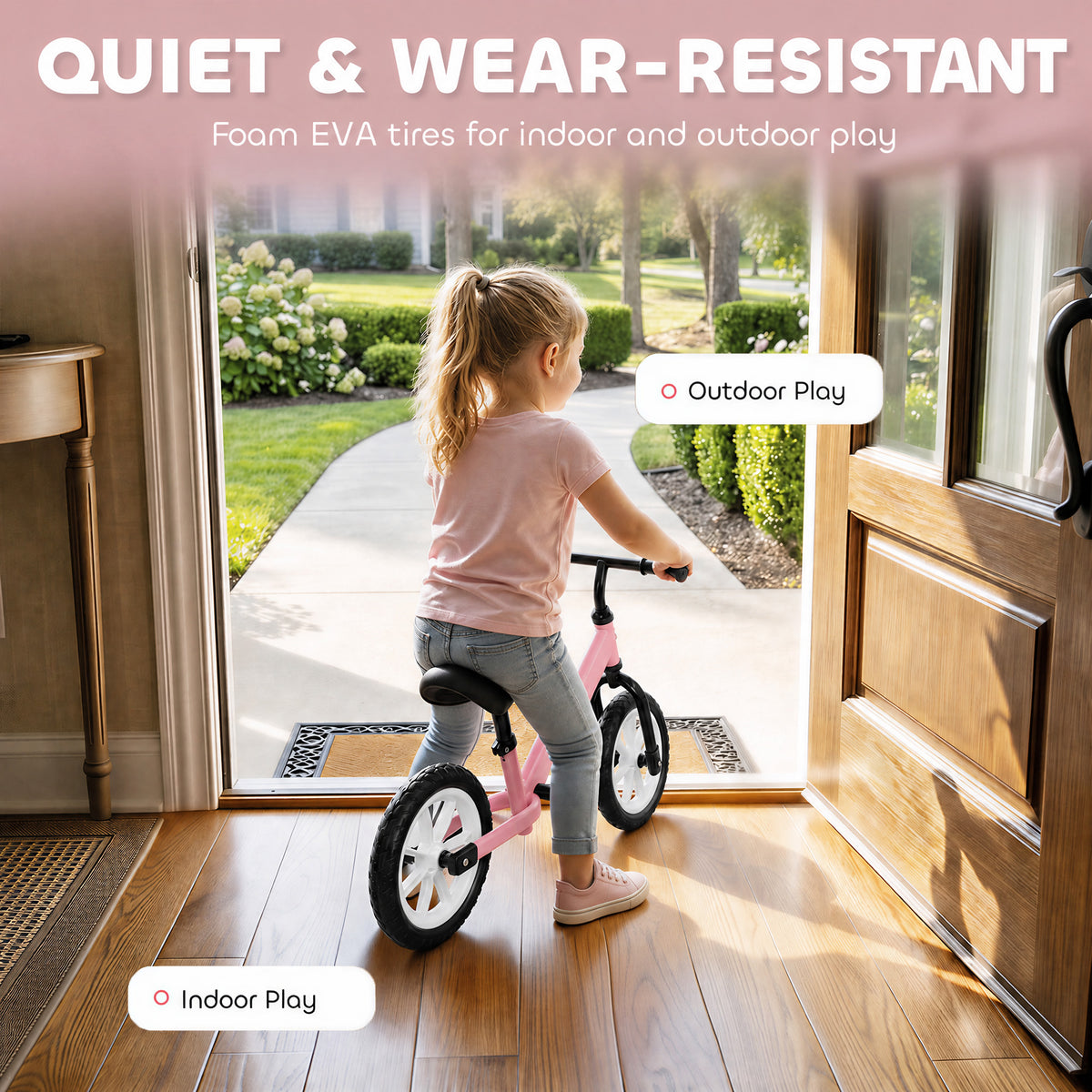 AIYAPLAY 11.2" Balance Bike for 2-5 Years, Toddler Bike with Lighting Wheels, Adjustable Seat & Handlebar, 360° Steering, Pink