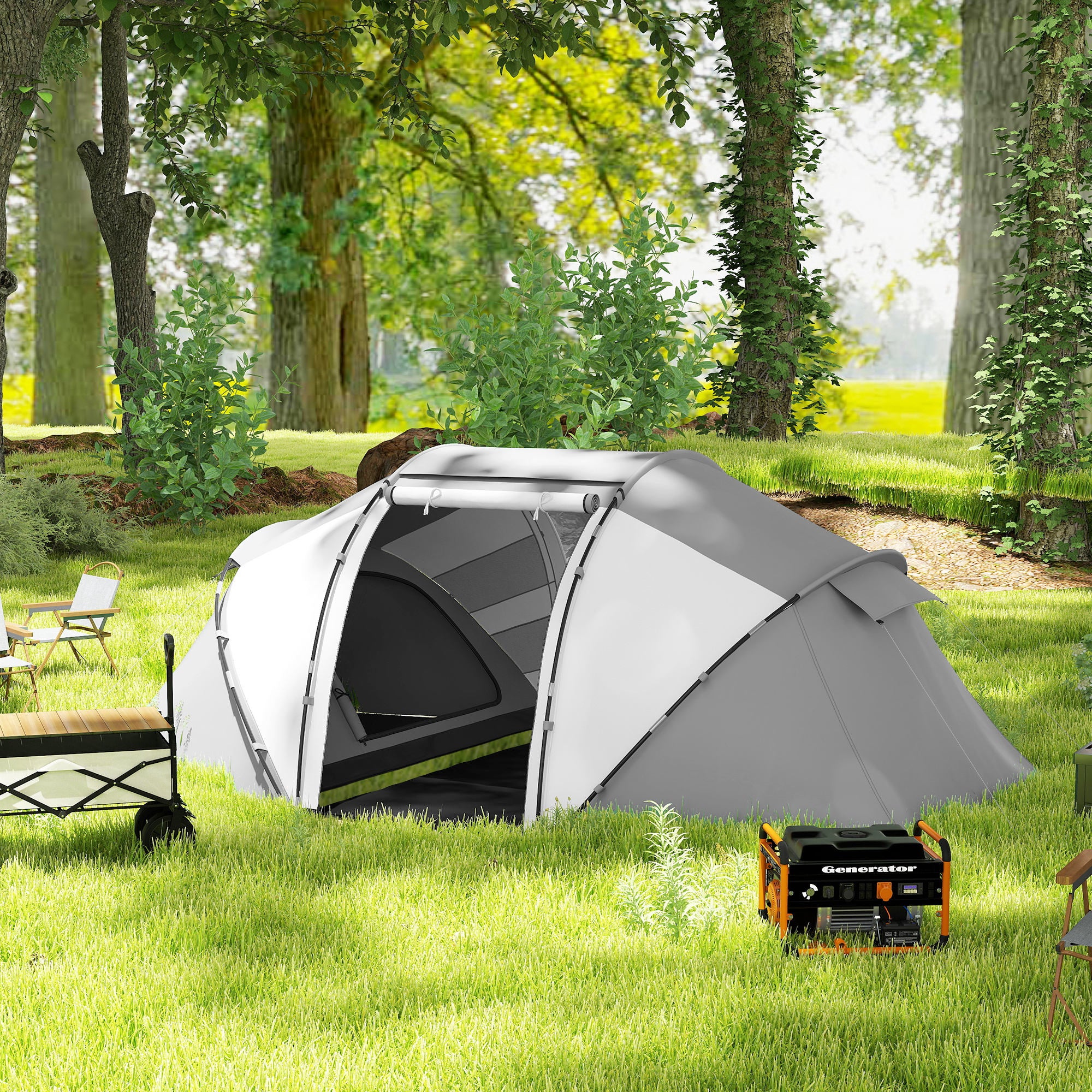 Outsunny 4-6 Man UV Protection Camping Tent - Charcoal Grey and White - North Peak Garden Furniture