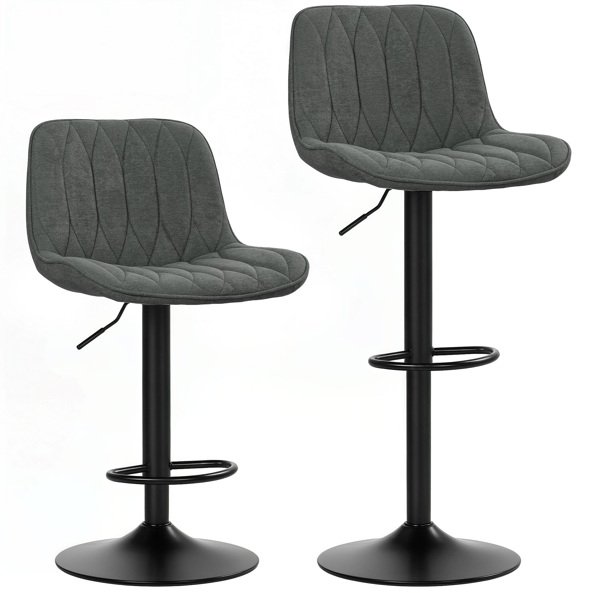 HOMCOM Bar Stools Set of 2, Height Adjustable Swivel Barstools with Backrest and Footrest, Modern Linen Upholstered Armless Bar Chairs for Kitchen, Breakfast Counter, Charcoal Grey - North Peak Garden Furniture