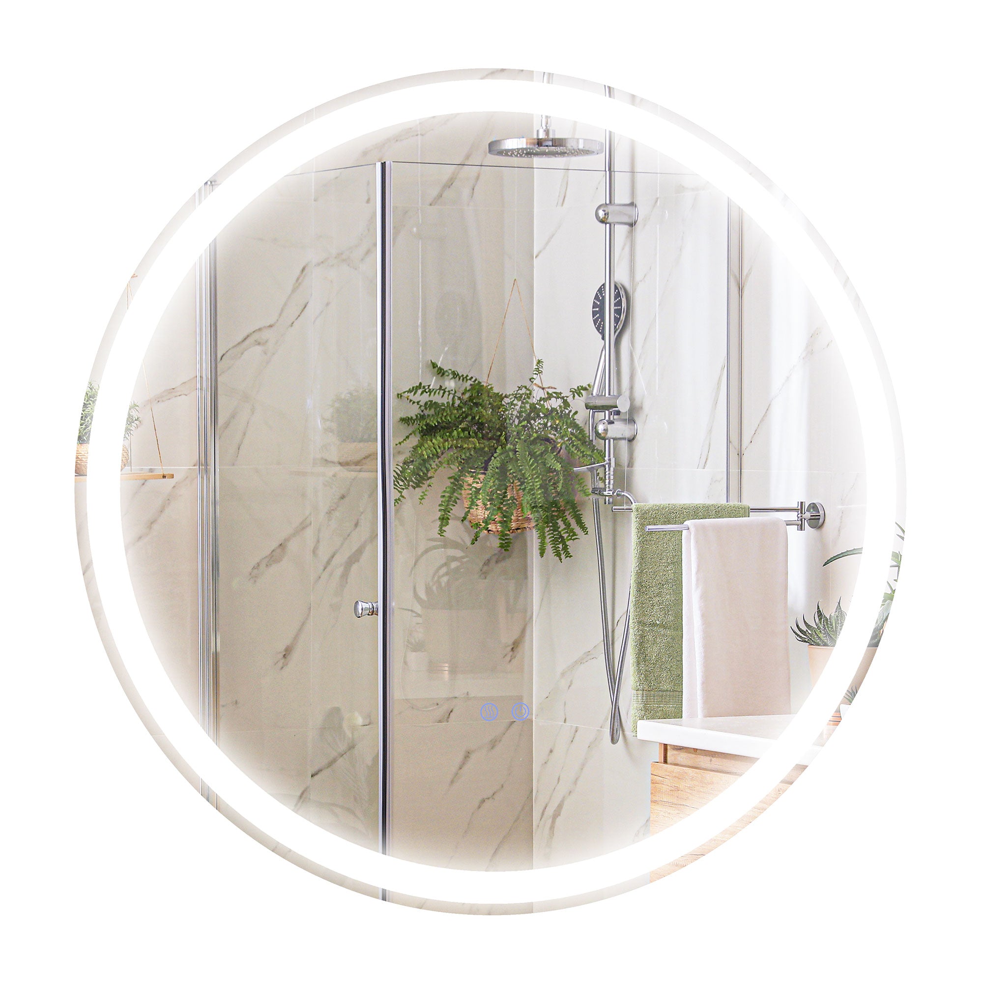 kleankin Round Bathroom Mirror with LED Lights, Wall Mount Dimmable Makeup Mirror with 3 Temperature Colours, Defogging Film and Memory Function, Frameless, Hardwired, 70 x 70 cm - North Peak Garden Furniture