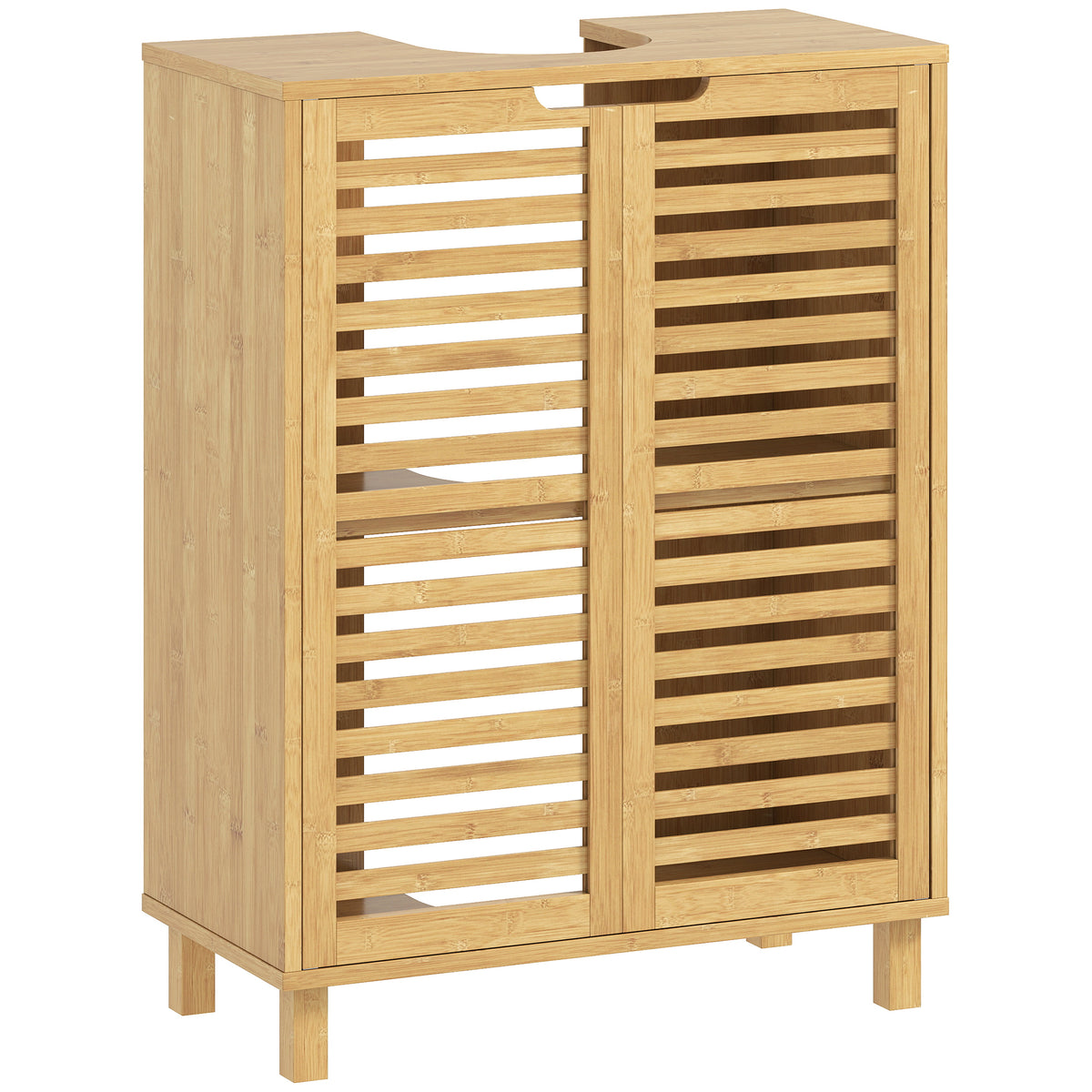 HOMCOM Under Sink Bathroom Cabinet, Freestanding Under Sink Cabinet with Louvered Doors and Adjustable Shelf, Natural