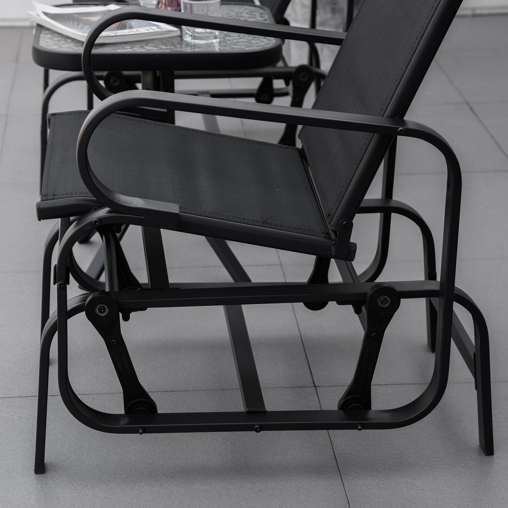 Outsunny Outdoor Gliding Rocking Chair with Sturdy Metal Frame Garden Comfortable Swing Chair, Black - North Peak Garden Furniture