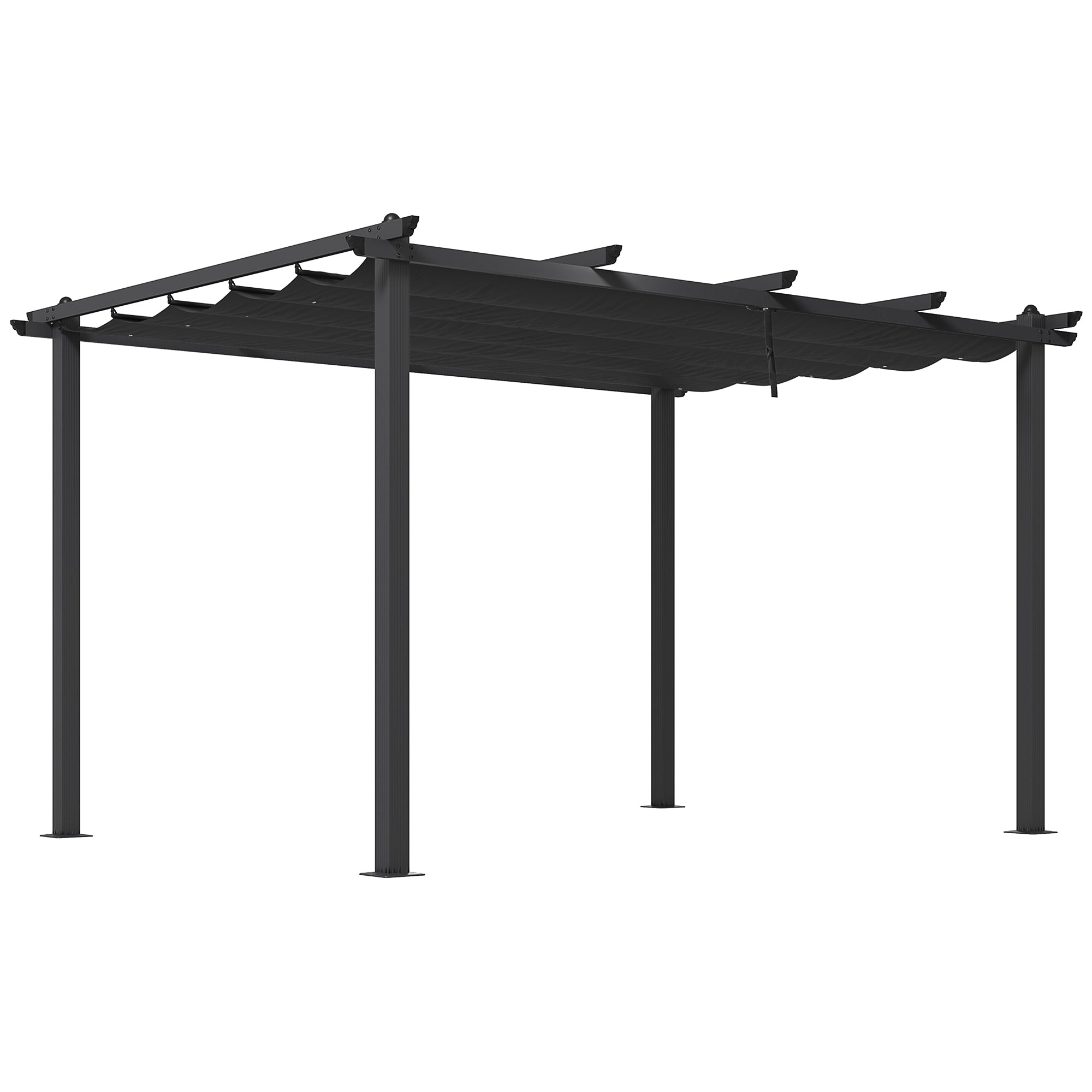 Outsunny 3 x 4m Aluminium Pergola, with Retractable Roof - Dark Grey - North Peak Garden Furniture