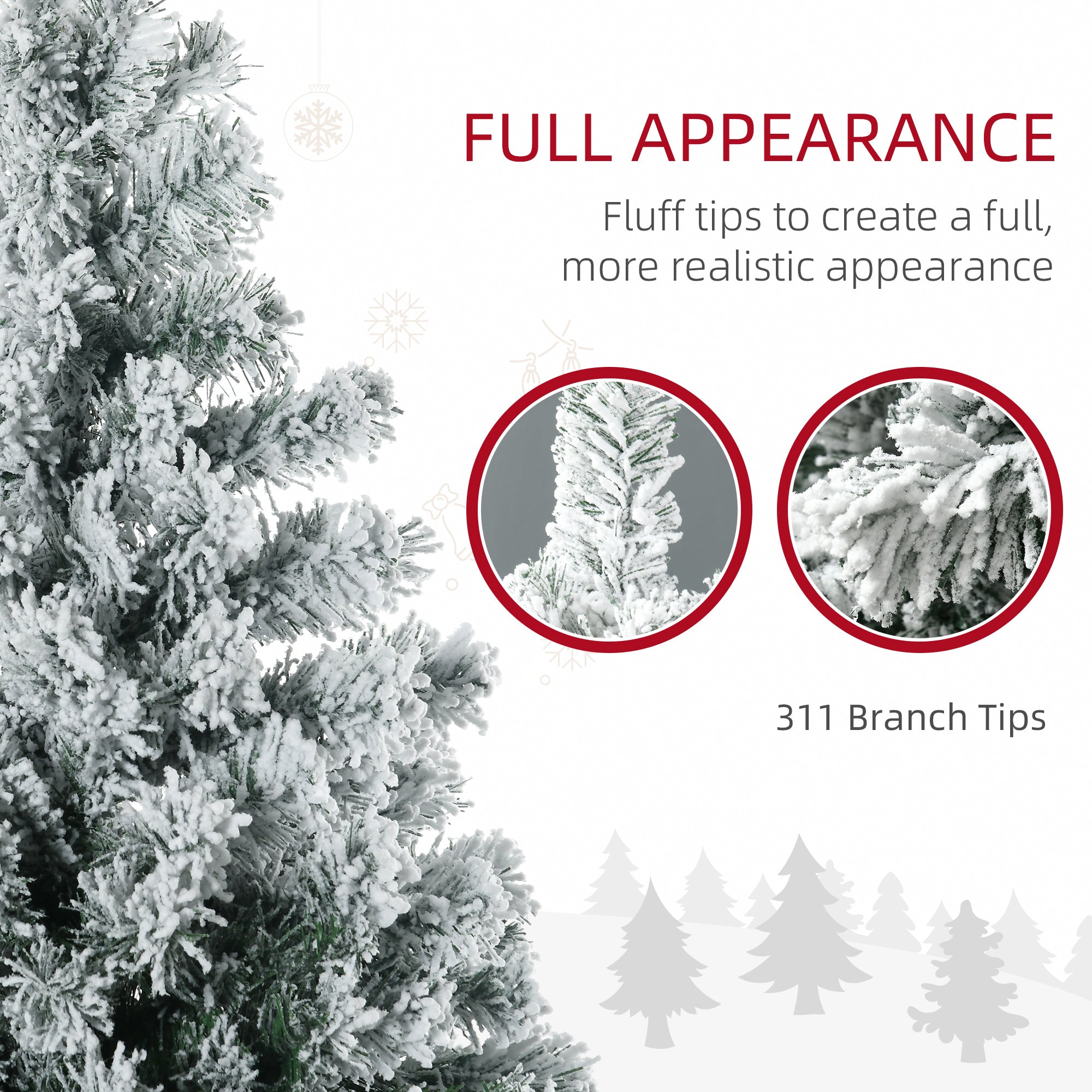 HOMCOM 4.5' Artificial Snow Christmas Trees with Frosted Branches, Warm White or Colourful LED Lights, Steel Base - North Peak Garden Furniture