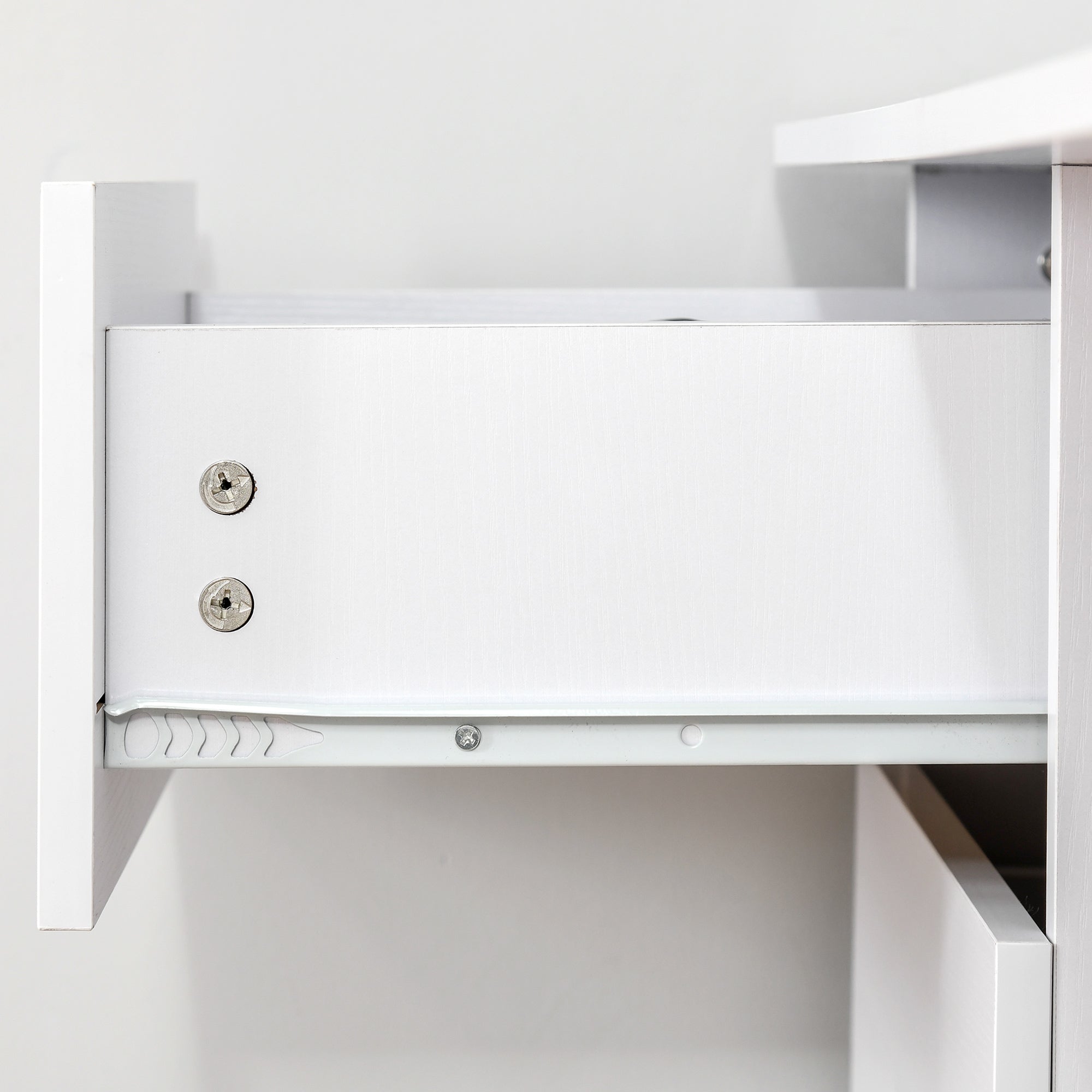 HOMCOM Computer Desk, Writing Table, PC Workstation with 3 Storage Shelves and Drawers, Silver Handle, for Home Office, White - North Peak Garden Furniture