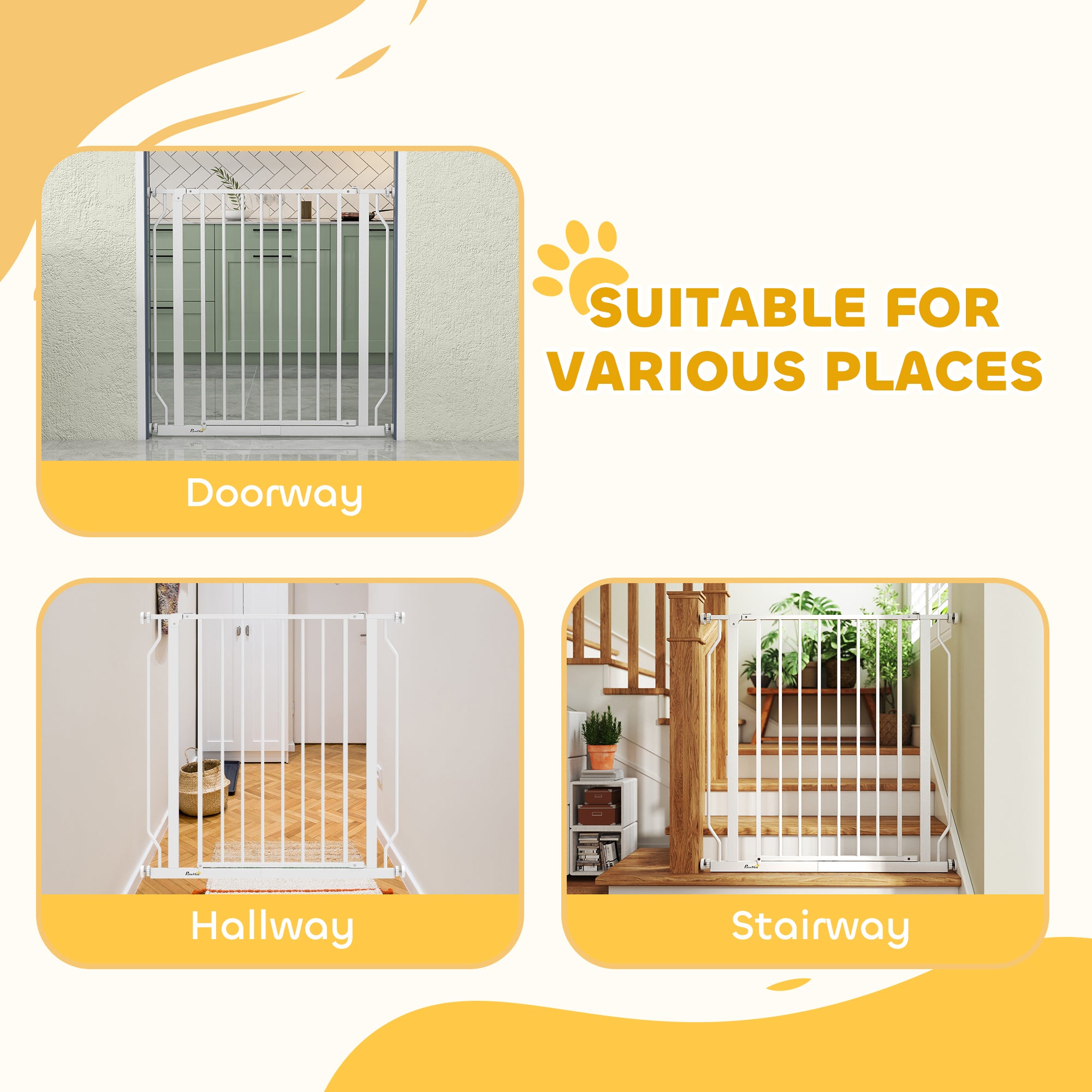 PawHut Extra Wide Dog Gate, with Door Pressure, for Doorways, Hallways, Staircases - White