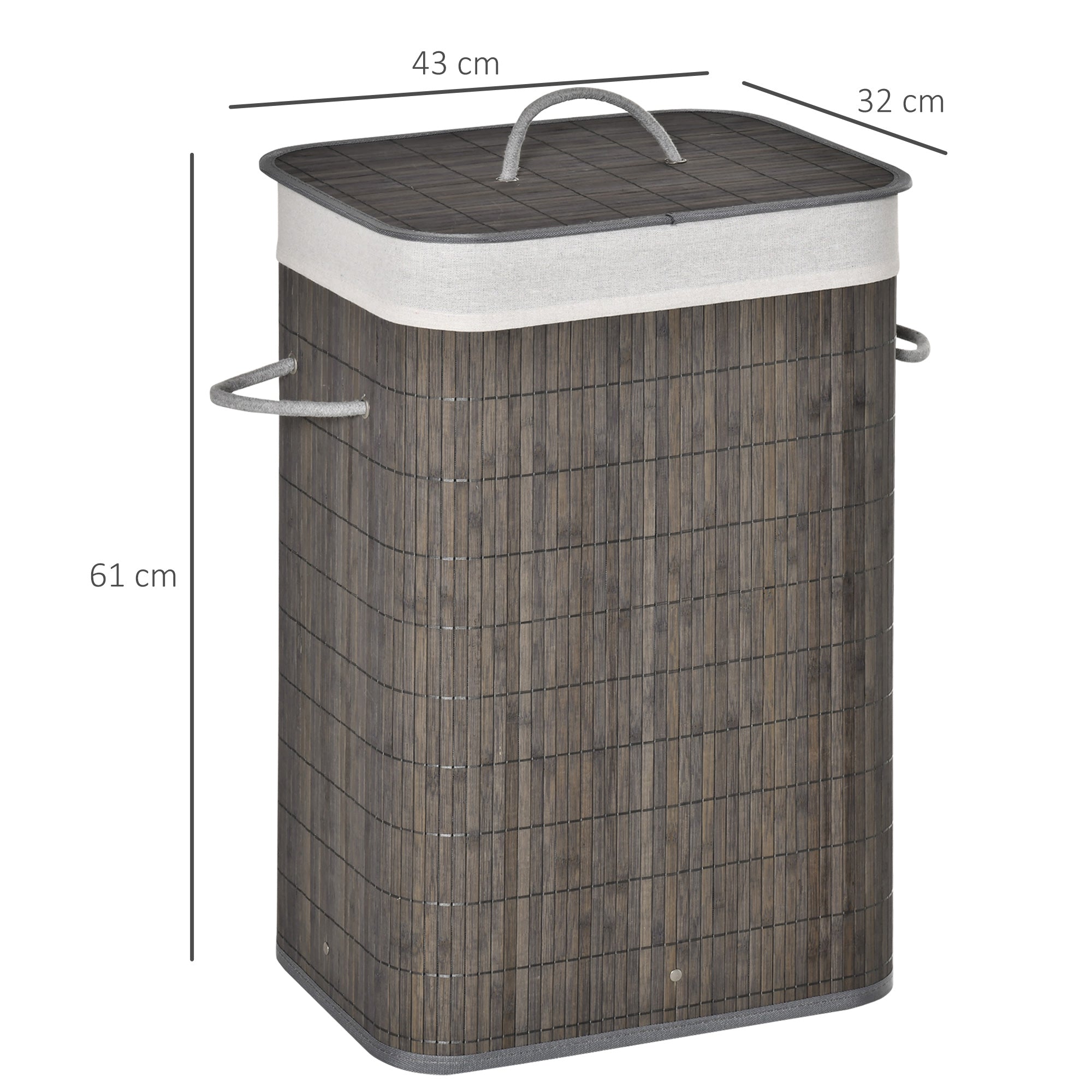 HOMCOM Laundry Basket with Flip Lid and String Handles, Collapsible Hamper Removable Lining Board Base Foldable Water-Resistant Dirty Clothes Storage, Grey - North Peak Garden Furniture