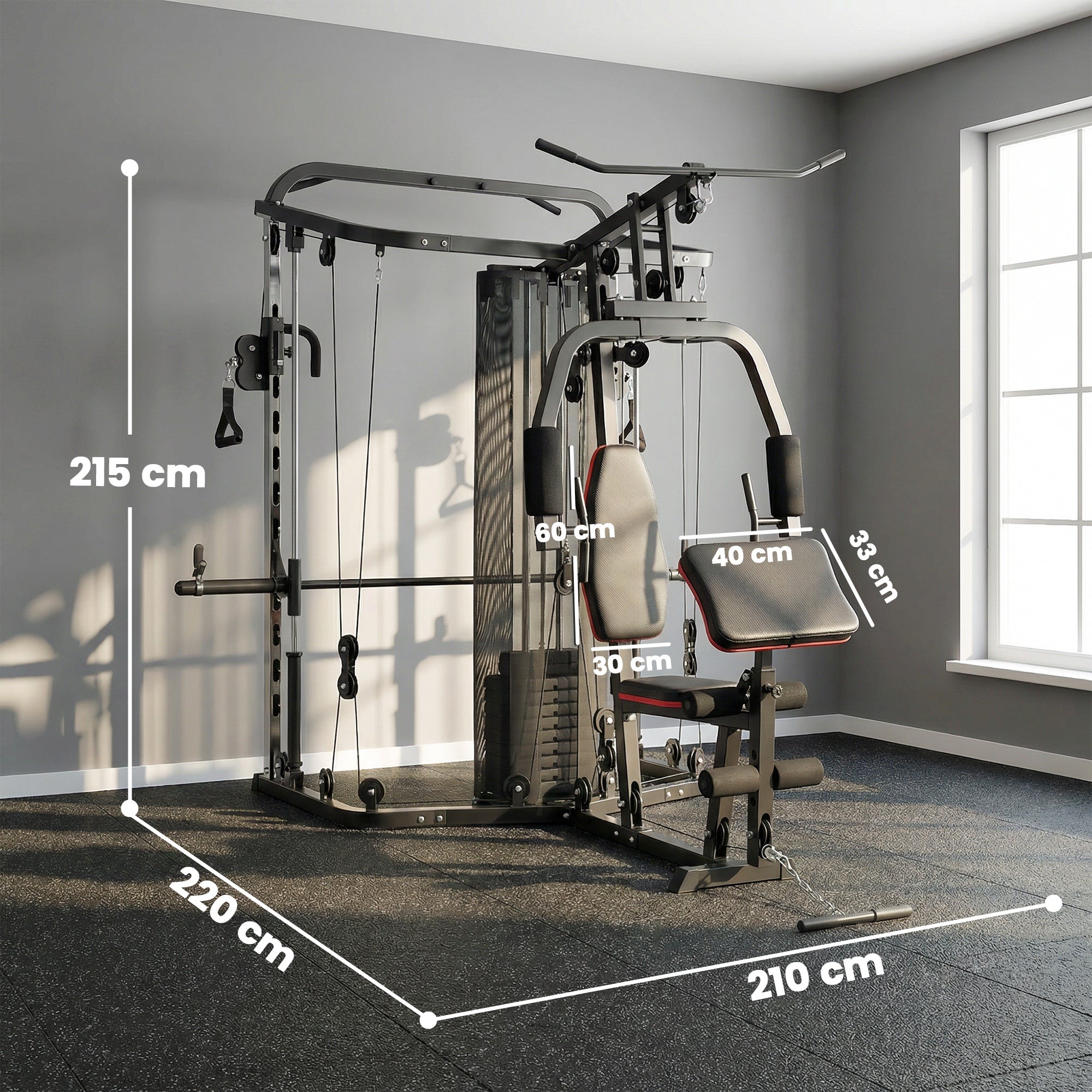 SPORTNOW Home Multi Gym Smith Machine with 65kg Weight Stack, Cable Pulley System, Chest Station, Preacher Pad & Leg Developer