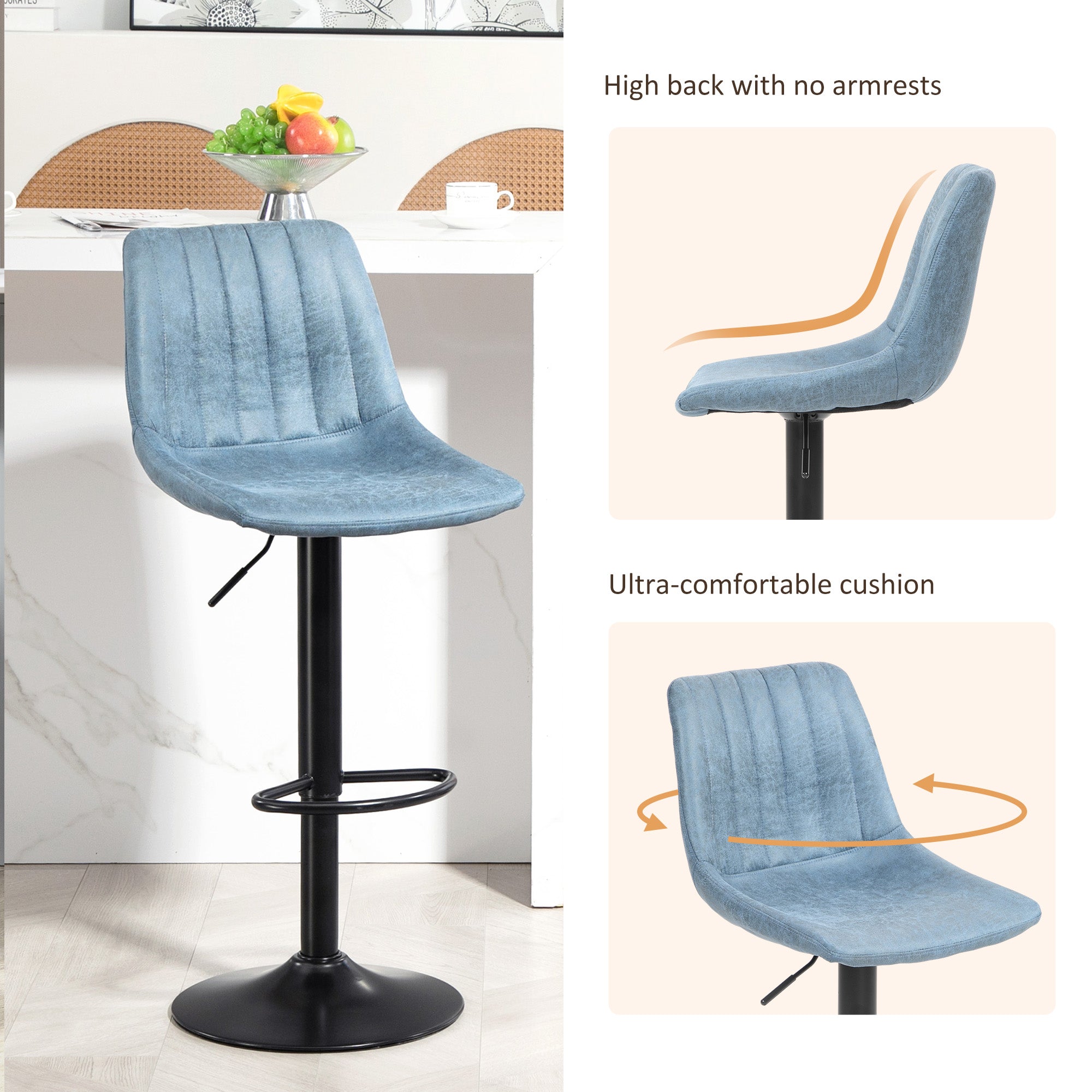 HOMCOM Set of Two Retro Tub Bar Stools - Blue - North Peak Garden Furniture