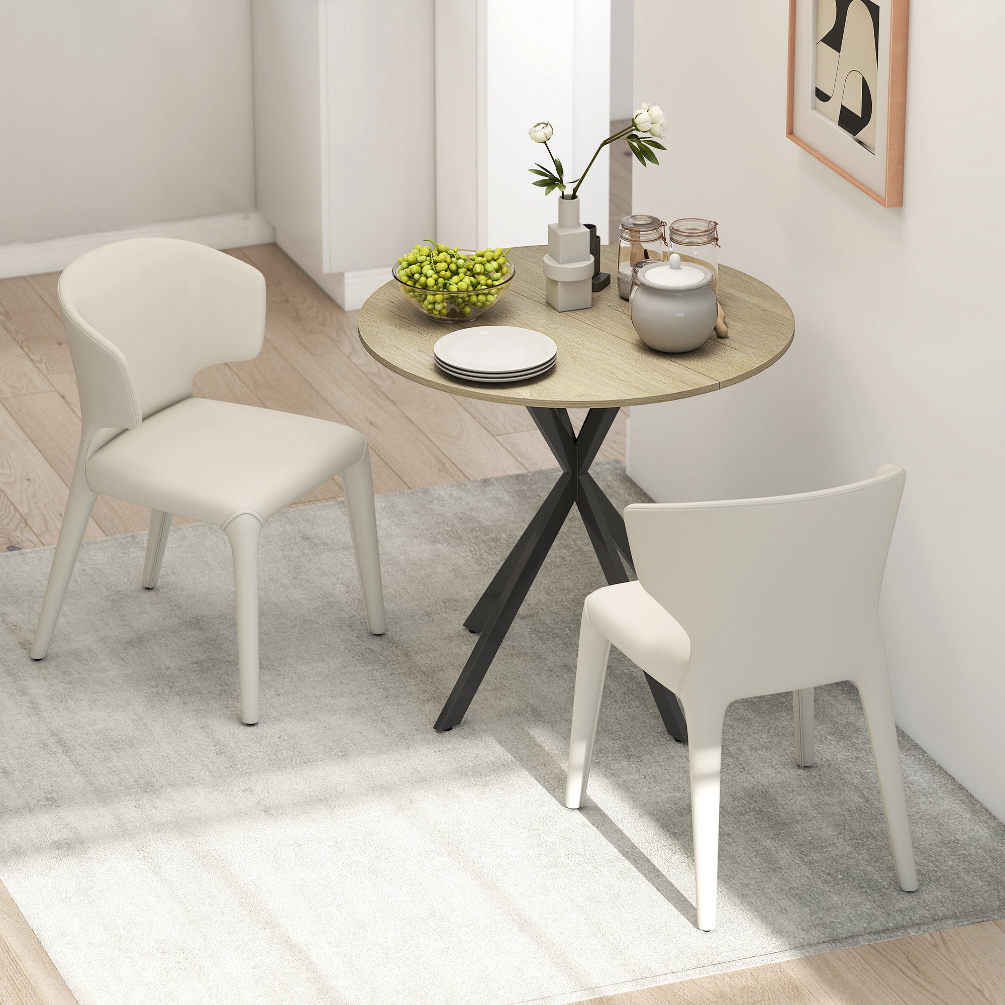 HOMCOM 80cm Industrial Round Dining Table - Oak - North Peak Garden Furniture