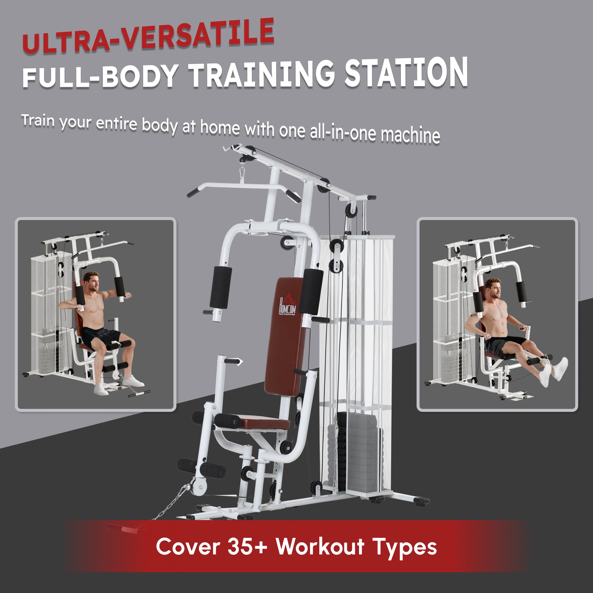 HOMCOM Multifunction Home Gym Weight Training Workout Station Fitness Strength Machine, White