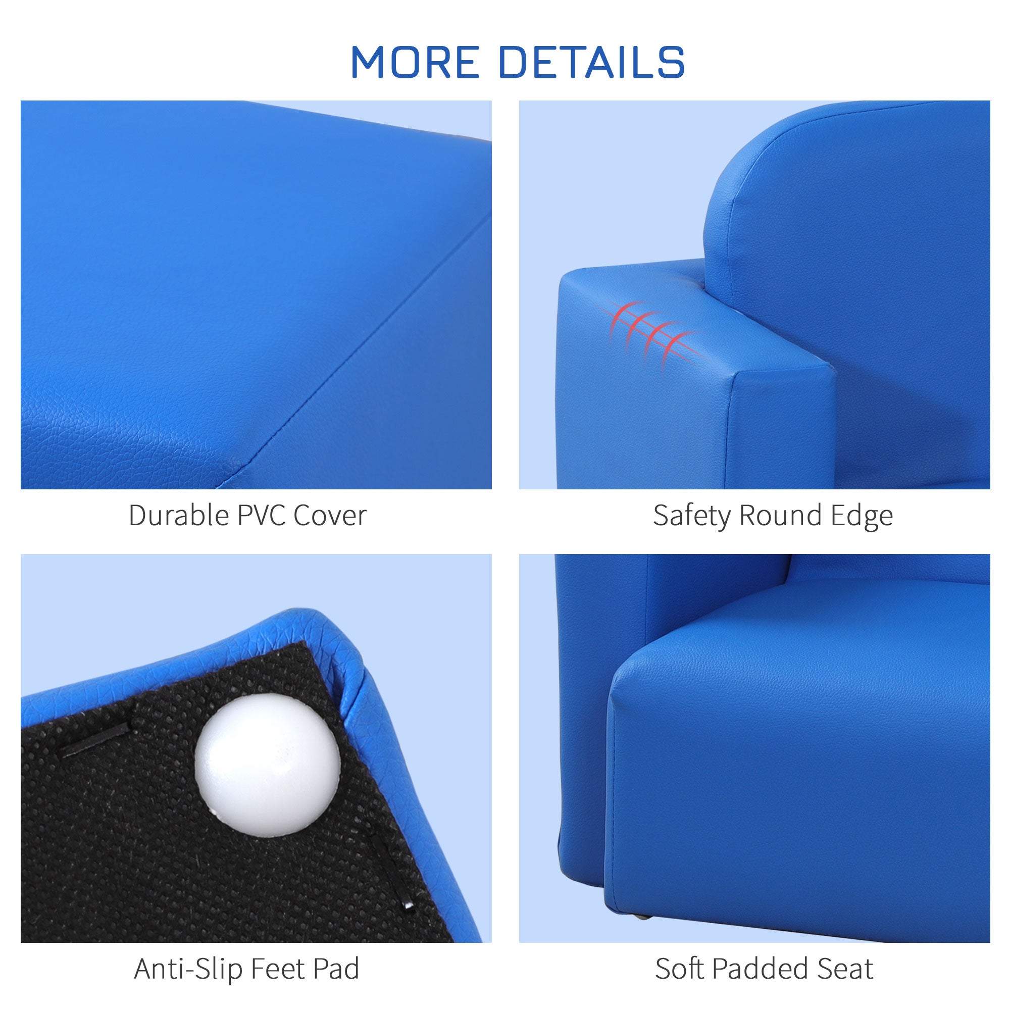 HOMCOM 2 In 1 Toddler Sofa Chair, 48 x 44 x 41 cm, for Game Relax Playroom, Blue - North Peak Garden Furniture