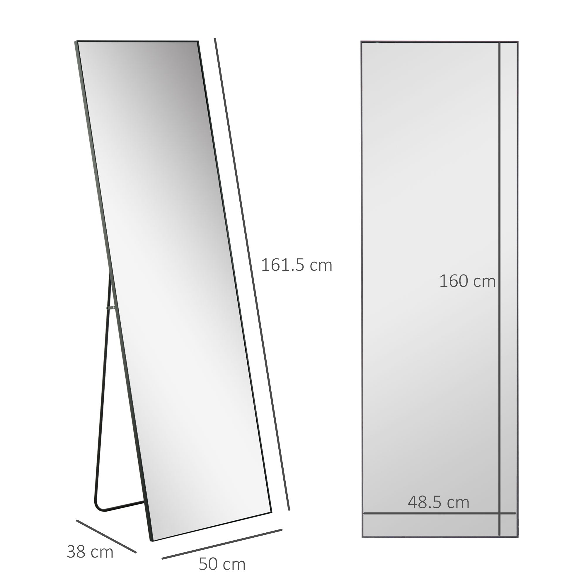 HOMCOM Full Length Dressing Mirror, Floor Standing or Wall Hanging, Aluminium Alloy Framed Full Body Mirror for Bedroom, Living Room, 50 x 161.5cm, Black - North Peak Garden Furniture