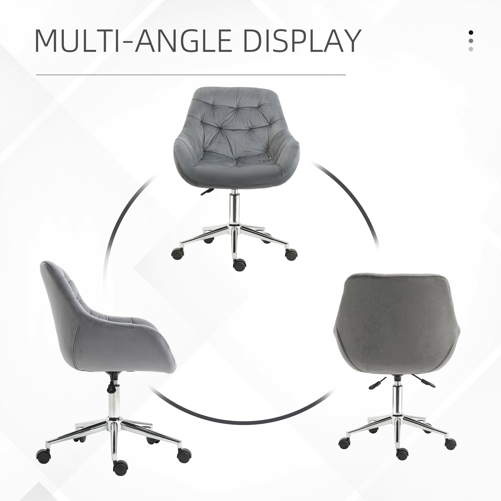 Vinsetto Home Office Chair Velvet Ergonomic Computer Chair Comfy Desk Chair with Adjustable Height, Arm and Back Support, Dark Grey - North Peak Garden Furniture