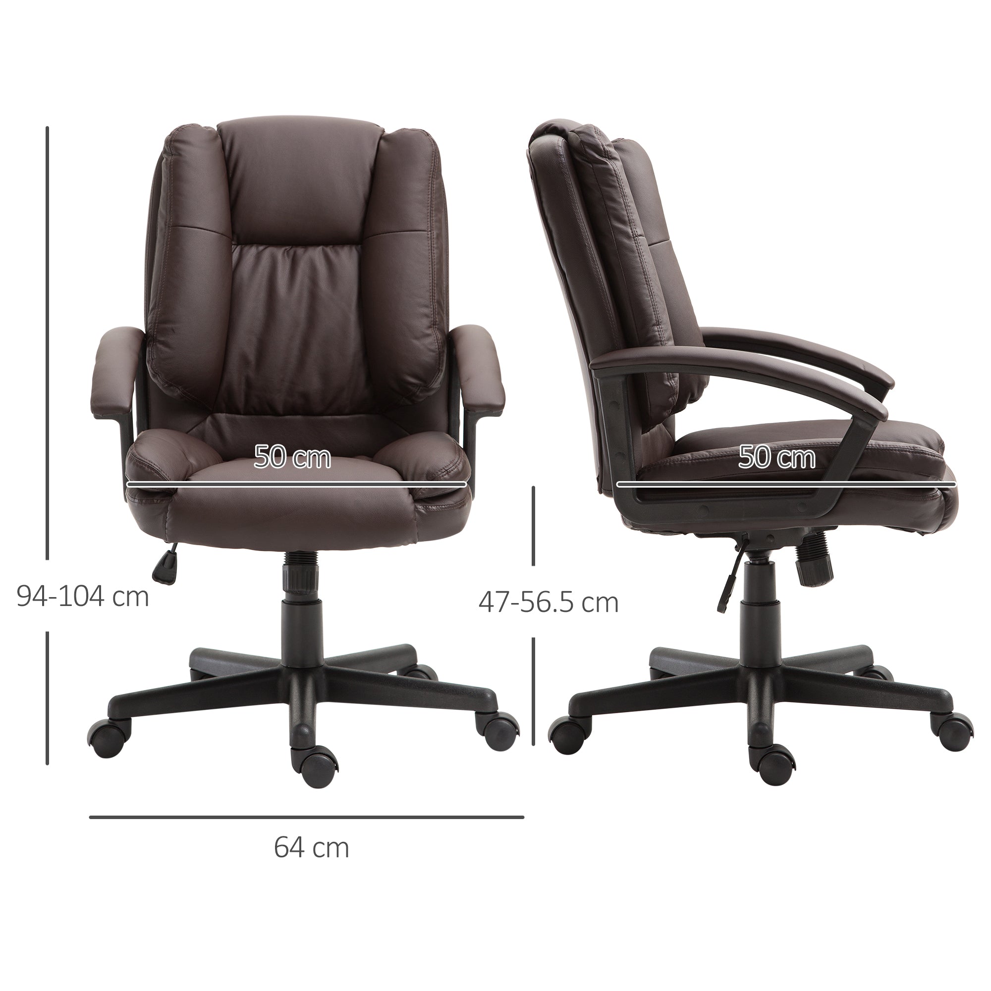 HOMCOM Office Chair, Faux Leather Computer Desk Chair, Mid Back Executive Chair with Adjustable Height and Swivel Rolling Wheels for Home Study, Brown - North Peak Garden Furniture